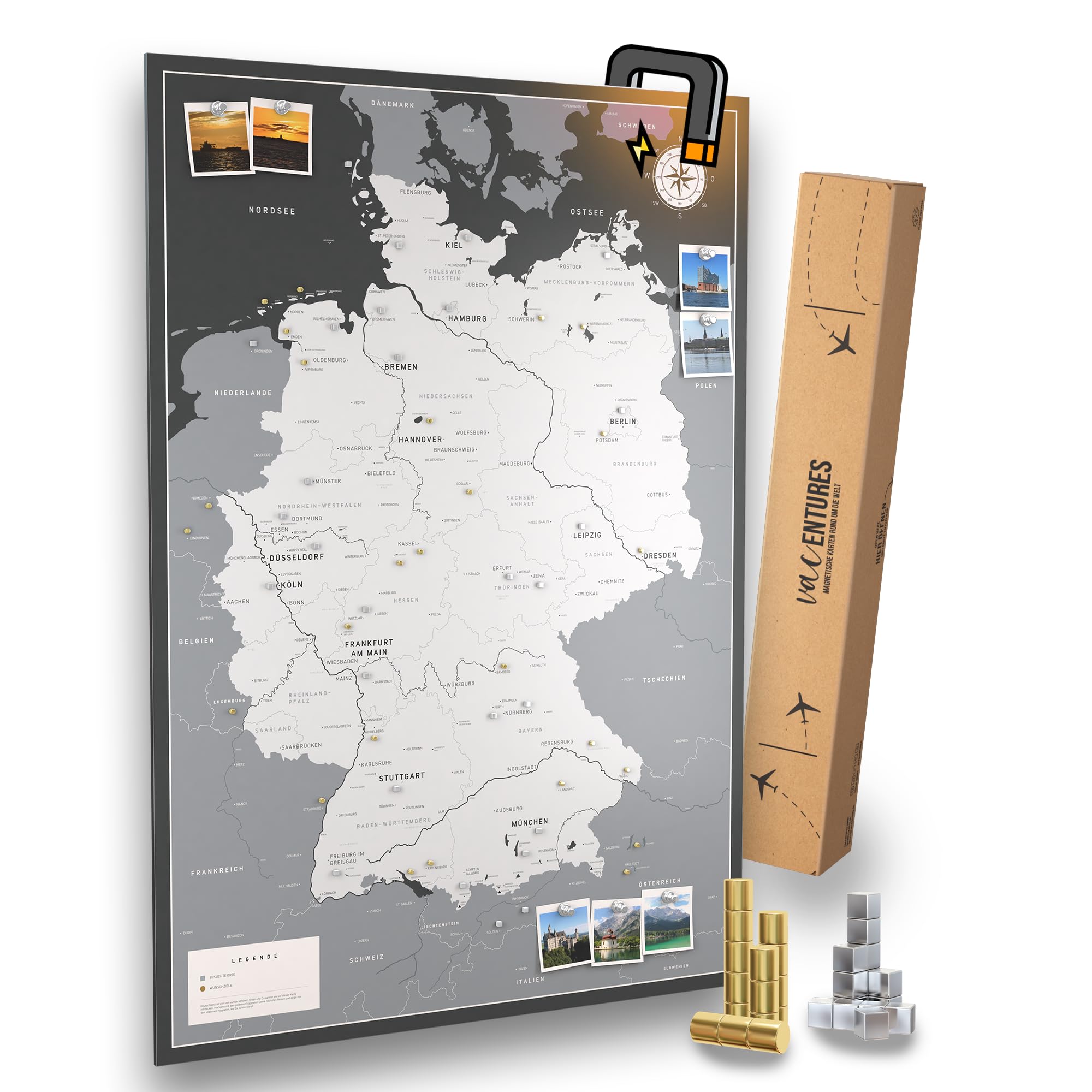 Deutschlandkarte magnetisch XL Poster zum Pinnen inkl. 30 Magnete Vacentures