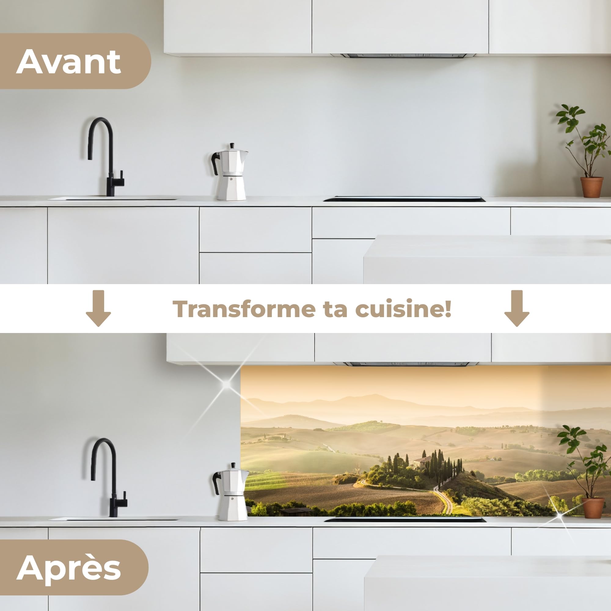 KitchenYeah© Credence Cuisine Sur Mesure 60x150 cm Plaque Adhesive Murale Panneau Decoratif Interieur Peel And Stick Mural Protection Mur Paysage - Toscane - Lumière Du Matin