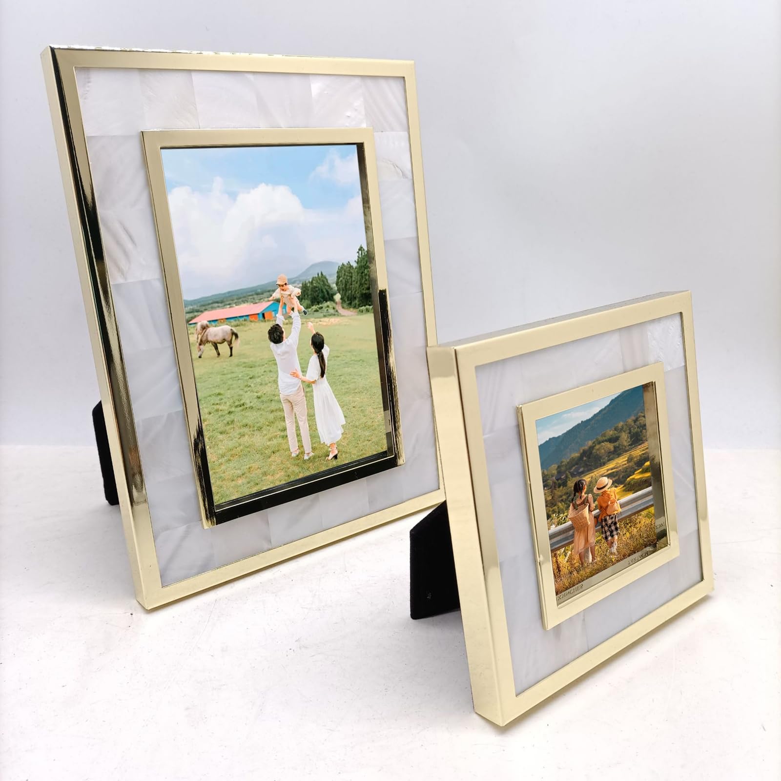 Bilderrahmen Zum Hinstellen, Bild 10 x 15 cm Anzeigen, Gold Rechteck Fotorahmen für Home Decor, Horizontal & Vertikal, Tischplatte, Metall & Schale