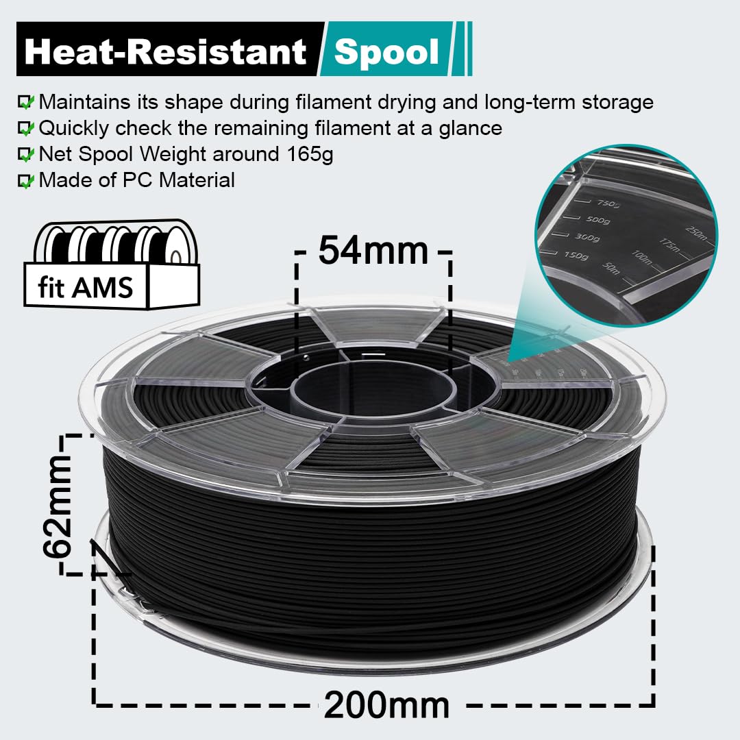 YXPOLYER Filament en fibre de carbone en nylon pour imprimante 3D PA6-CF 1,75 mm1 kg PA CF Filament d'impression 3D