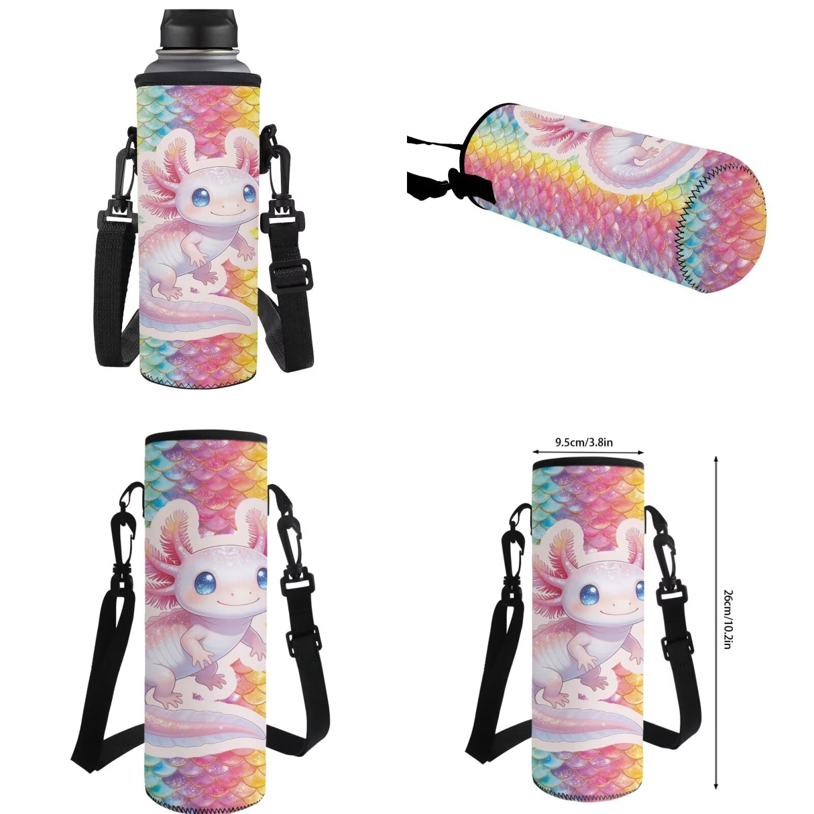 Howilath Grande zaino per la scuola per bambini, set da 4 con borsa termica per il pranzo, portapenne, custodia per bottiglia d'acqua, Mochila Para Niñas, Axolotl - Scala di sirena arcobaleno, L