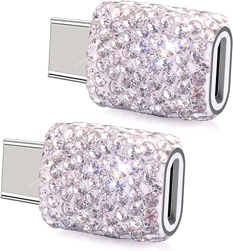 Adaptador USB C a Micro USB hembra (paquete de 2) Adaptador USB tipo C Convertidor de cable Android Conector Bling OTG Adaptador Soporte Carga y