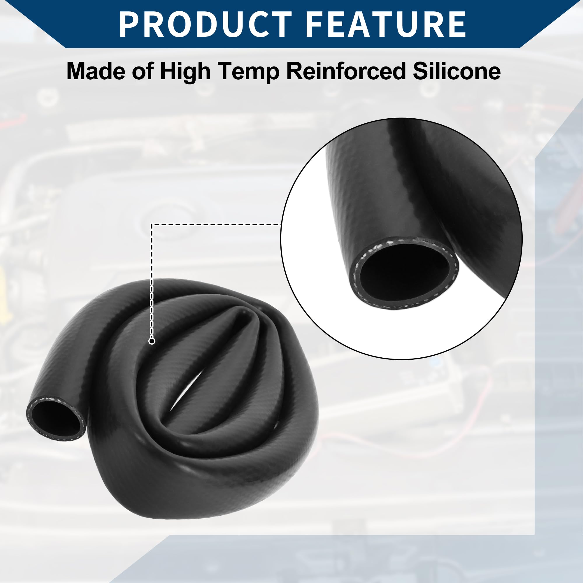 Tubo in Silicone per Aspirazione Automobilistica Linea di Aspirazione ad Alta Temperatura 4.9Ft 1" 25mm ID 3mm Spessore 1 Pezzo Nero 130PSI Pressione Massima
