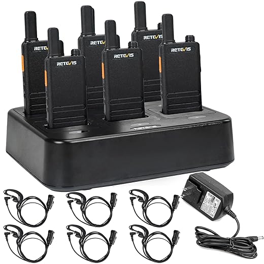 Retevis RT22P,New Version of RT22,Portable 2 Way Radio with Earpiece,1620mAh Battery,USB-C,Rechargeable Walkie Talkies(6 Pack) with 6 Way Multi Gang Charger,for Church Security School Warehouse