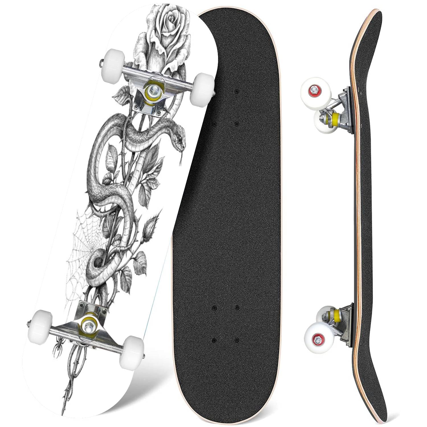 Amazon.com : EFTOWEL Skateboards Snake with Rose Bud on high stem