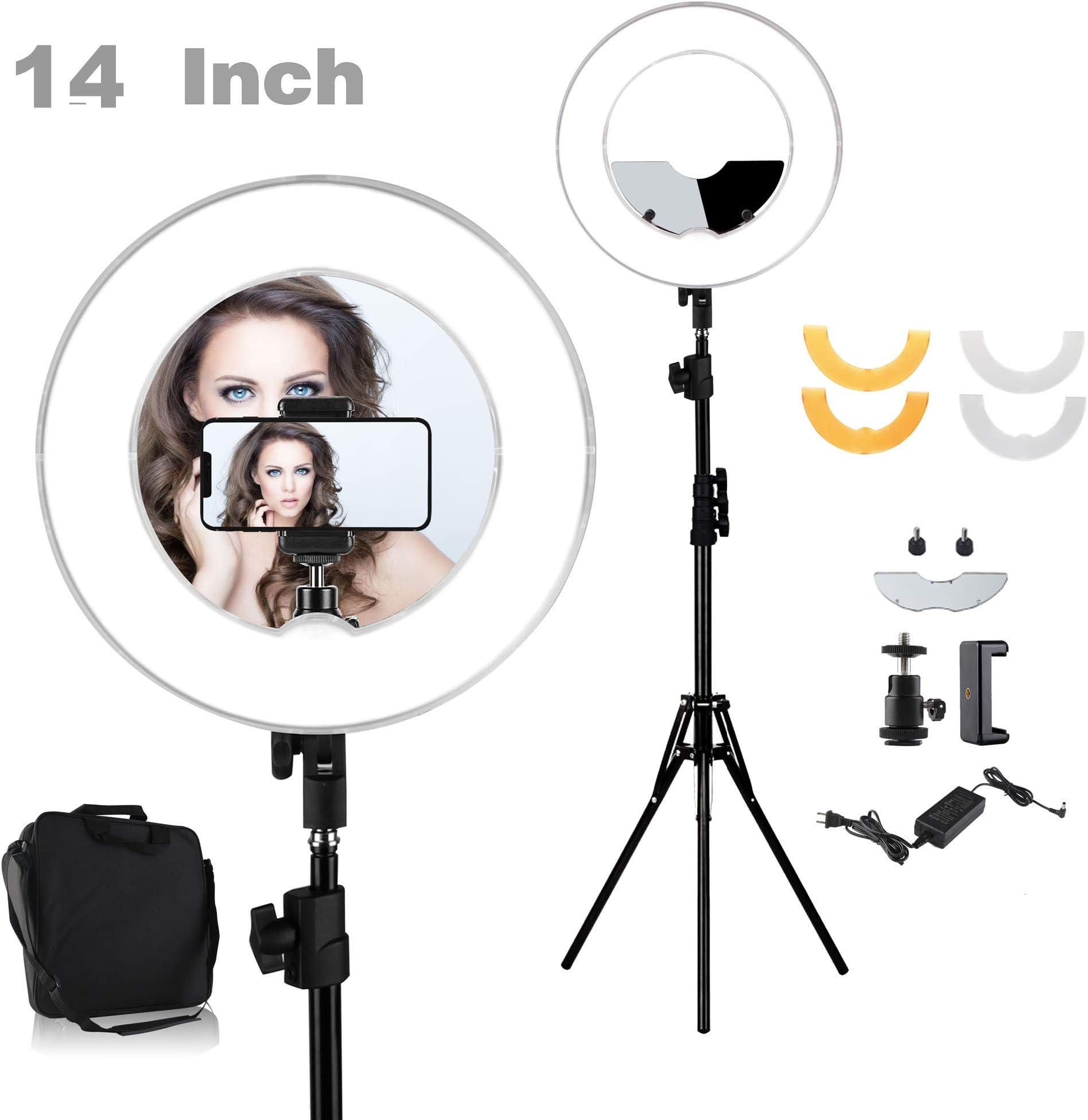 Ring Light 14 Outer 55W 5500K adjustable Colored LED Round Ring Light Kit, Warm/White Color Temperature Camera Mirror YouTube Video Makeup Lighting with Light Stand Circle selfie light Filming