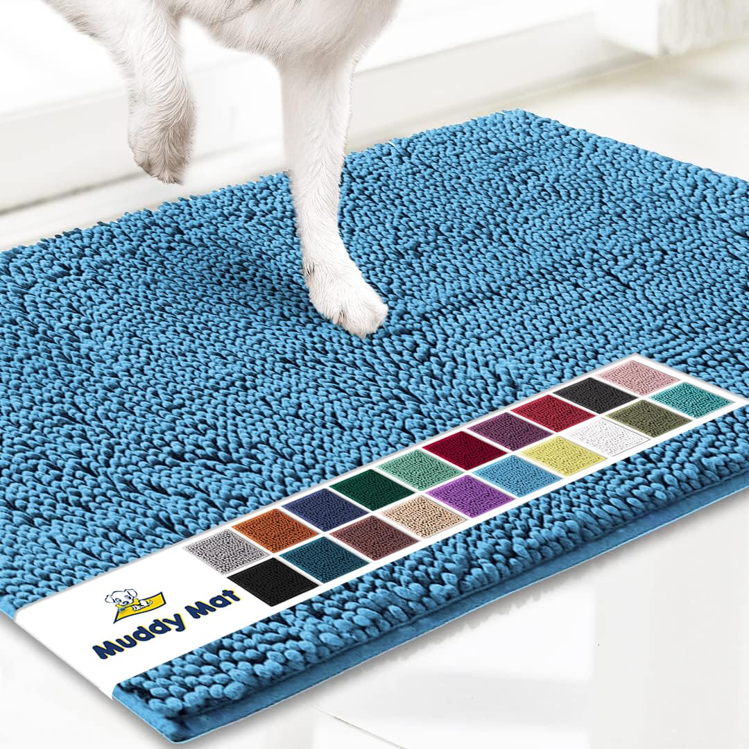 Muddy Mat® Original Dog Door Mat for Muddy Paws, Super Absorbent Microfiber, Non-Slip Washable Pet Rug, Quick Dry Chenille Entryway Carpet, Machine Washable Indoor Outdoor mat, Sky Blue 48"x72"