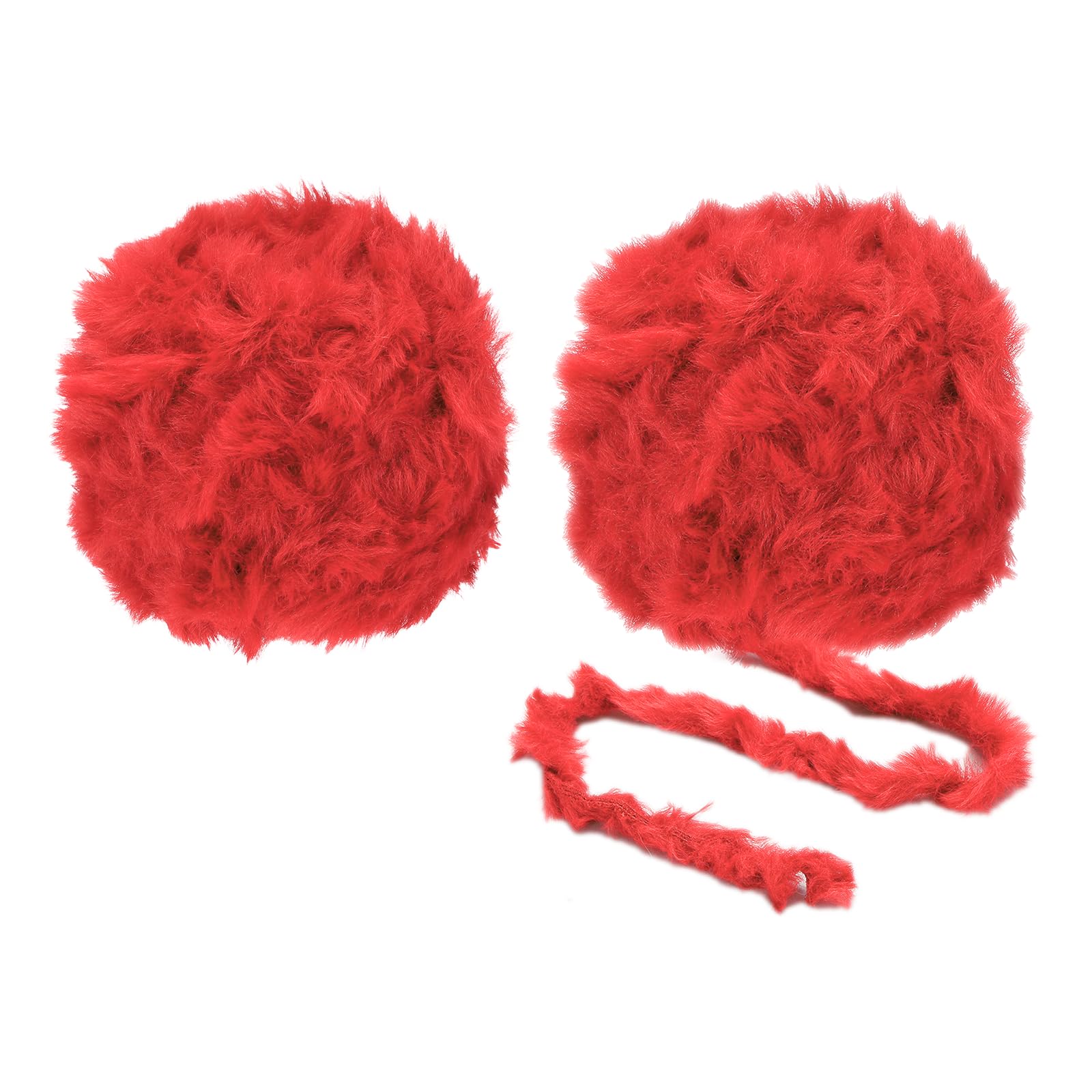 PATIKIL 35 Yards Faux Fur Yarn, 2 Skeins Fuzzy Yarn Crochet Fluffy Soft Chunky Polyester Plush Fur Eyelash for Crocheting Knit Blanket Rug Sweater Scarf Hat Bear Craft, Bright Red