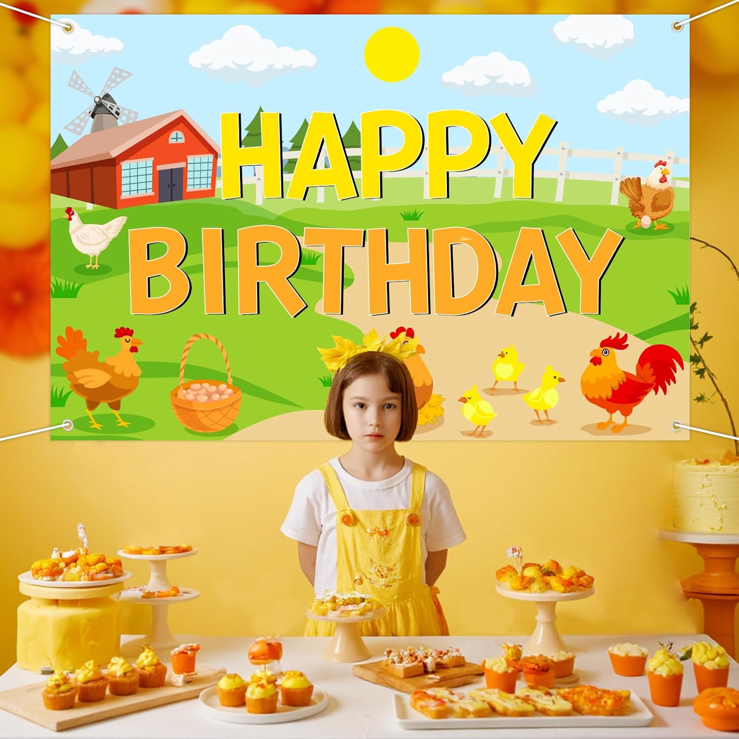 Chicken Happy Birthday Backdrop Table Centerpiece Sticks Birthday Party Decorations Tags