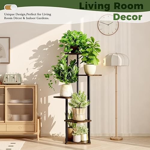 Miniatura 6 de Soporte de 5 niveles para plantas de interior, estante de esquina para múltiples plantas para patio, jardín, balcón, sala de estar, dormitorio,