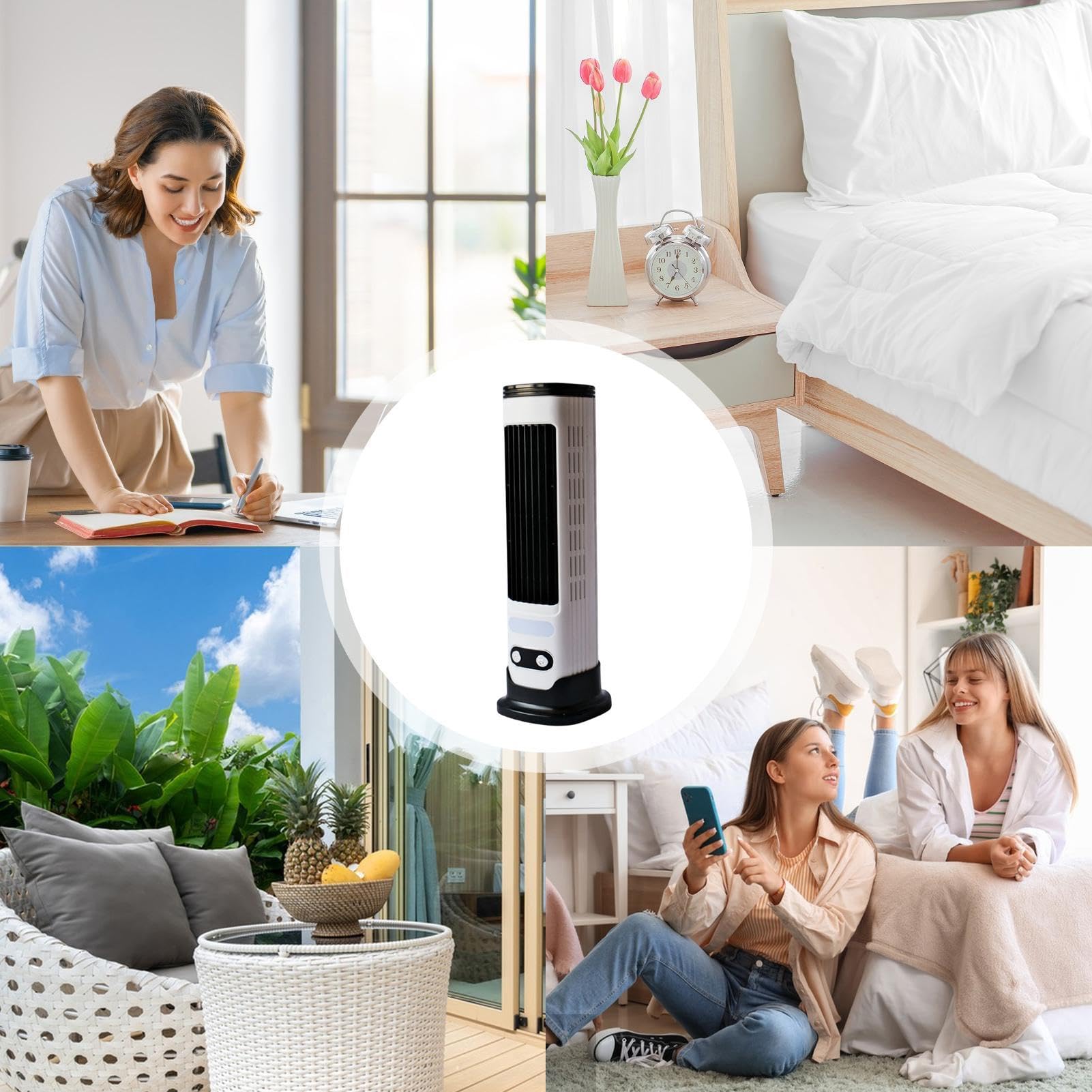 Ventilator Vertikal Leise, 5 Geschwindigkeiten Boden, Windgebläse Hilfe mit stabiler Bauweise, Gerät zum Aufladen über USB, verstellbare Entlüftung, geräuscharm, Schlafzimmer, Turm, Camping, Strand