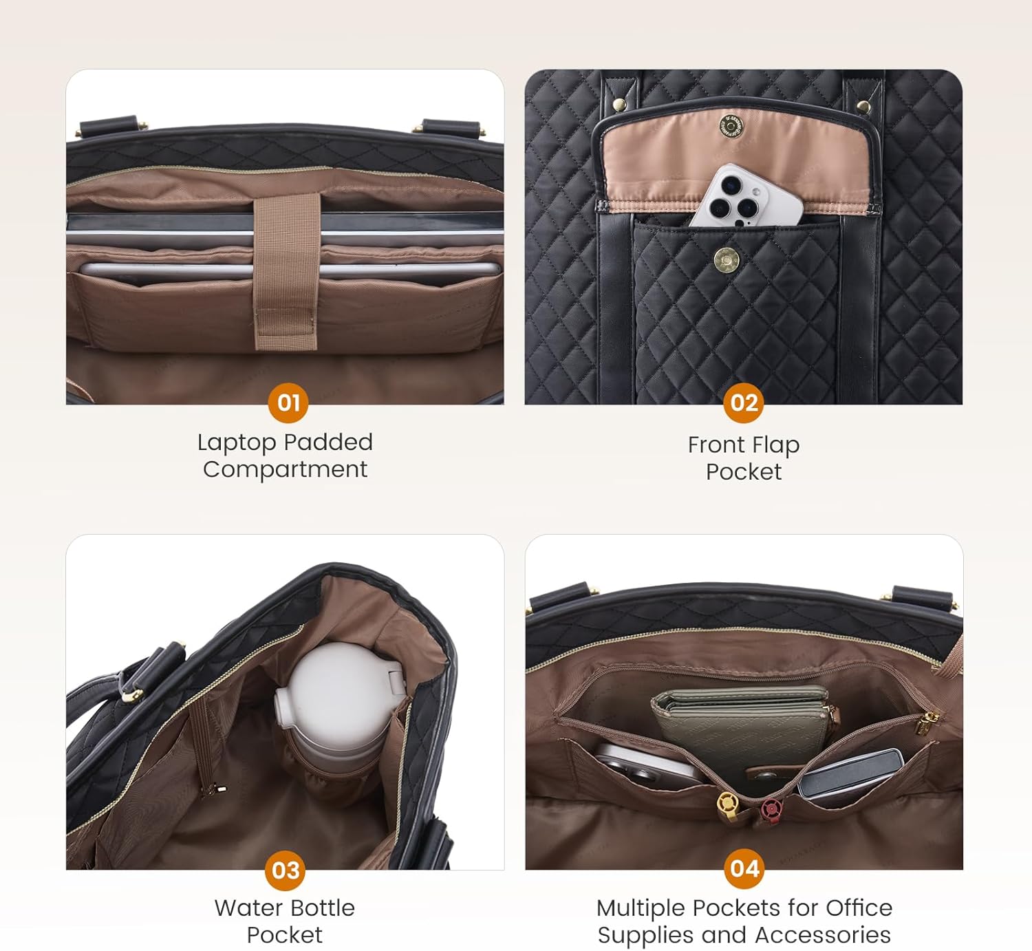 LOVEVOOK Laptop Tote Bag for Women 15.6 Inch,Waterproof Computer Bag for Laptop for Womens,Quilted Travel Work Tote Bags for Women,Stylish Laptop Bag Purse with Luggage Sleeve for Teacher,Nurse,Office - Image 4