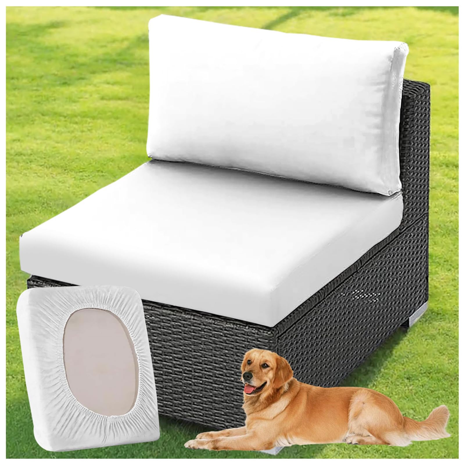ZGDDPZA 1/2/3 PCS Rattan Cushion Covers, Stretch Fit Garden Furniture Seat Covers, Polyester Replacement for Patio, Balcony & Indoor Chairs (White,1PC Length 50-65cm)