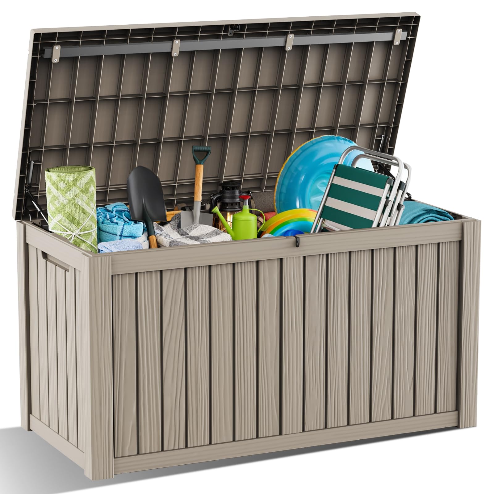 DRATO 180 Gallon Outdoor Storage Box, Large Waterproof Deck Box, Lockable Resin Storage Container with Reinforced Support for Patio Cushions, Garden Tools, UV-Resistant Outdoor Chest（Gray，180 Gallon）