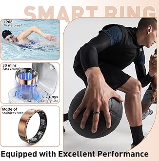 SARUNN ER Smart Ring with Sleep Monitoring, Step Counting, Heart Rate, Blood Oxygen, Blood Pressure for iPhone and Android, No Subscription Fee, IP68 Waterproof Health Tracker (Silver, 10)