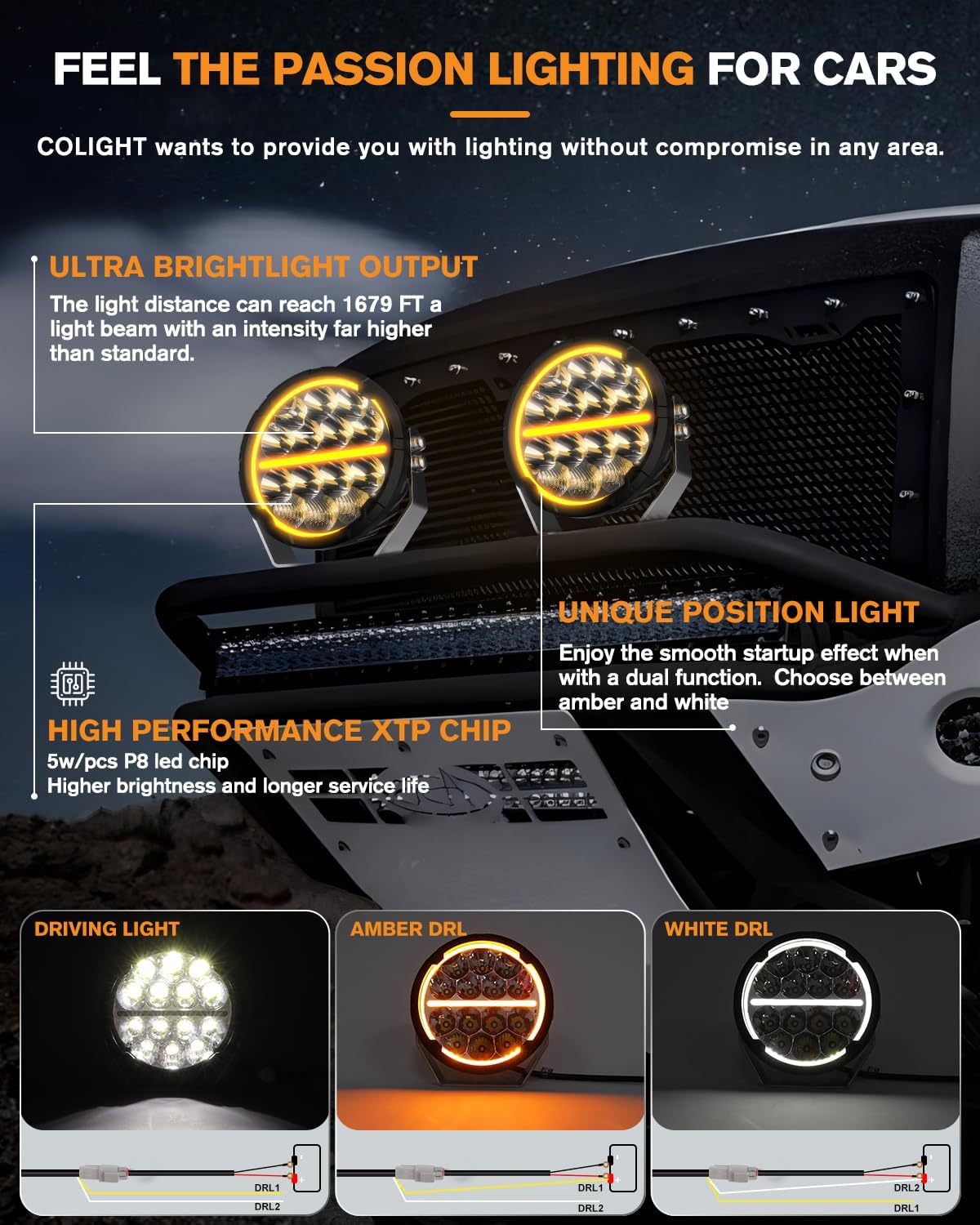CO LIGHT 6.5 in Round LED Driving Lights with 14AWG Wiring Harness 180W Round LED Offroad Lights White Amber DRL 35000 LM Spot Flood Combo Beam Auxiliary Spotlight for Trucks Car 4x4 Pickup ATV