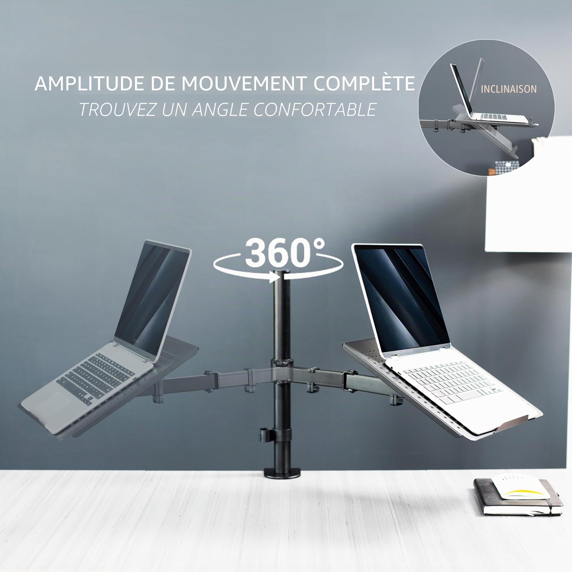 Vivo Support de Bureau pour Ordinateur Portable – Extension entièrement réglable avec Pince en C (STAND-V001L)