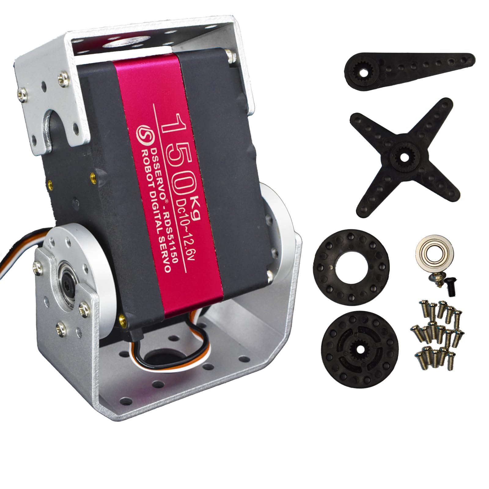 150KG Digital RC Servo,RDS51150 Dual Shafts 12V High Torque Stainless Steel Metal Gear Large Steering Servo Motor with Mounting Brackets for 1/5 RC Car Crawler Robotic Arm Control Angle 270°