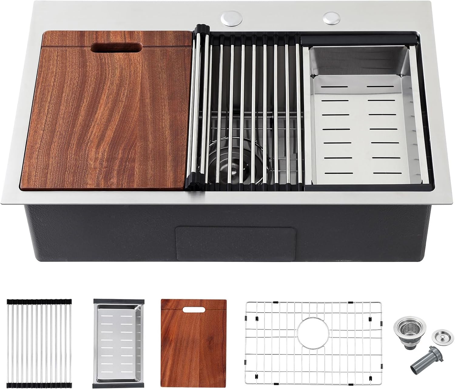 30 Inch Brushed Drop in Workstation Kitchen Sink - TSIBOMU 18 Gauge Satinless Steel Handmade Kitchen Sink Drop in, 9 inch Deep Single Bowl Topmount Kitchen Sink with Ledge, D30"xW18"xH9"