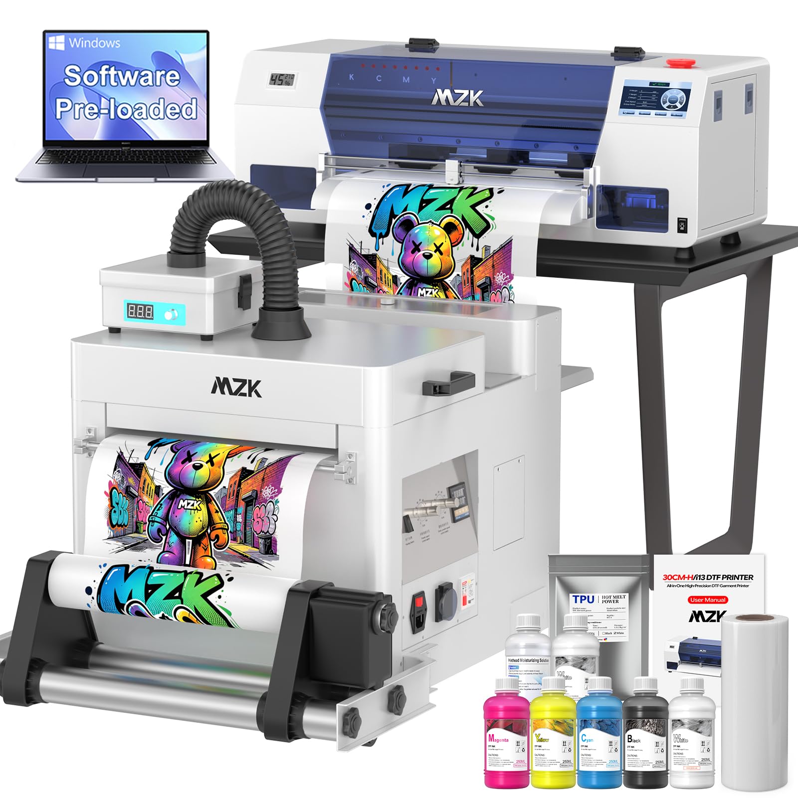 Industrial-grade A3 i3200 DTF Printer &amp;Shaker&amp;Laptop,3X Speed vs L1800,720x3660 DPI,Auto-Timer Cleaning&amp;Ink Anti-Clog Filter/Stirring,5" Smartscreen,Apparel Printer for DIY Business,Gift Ink 2 Years