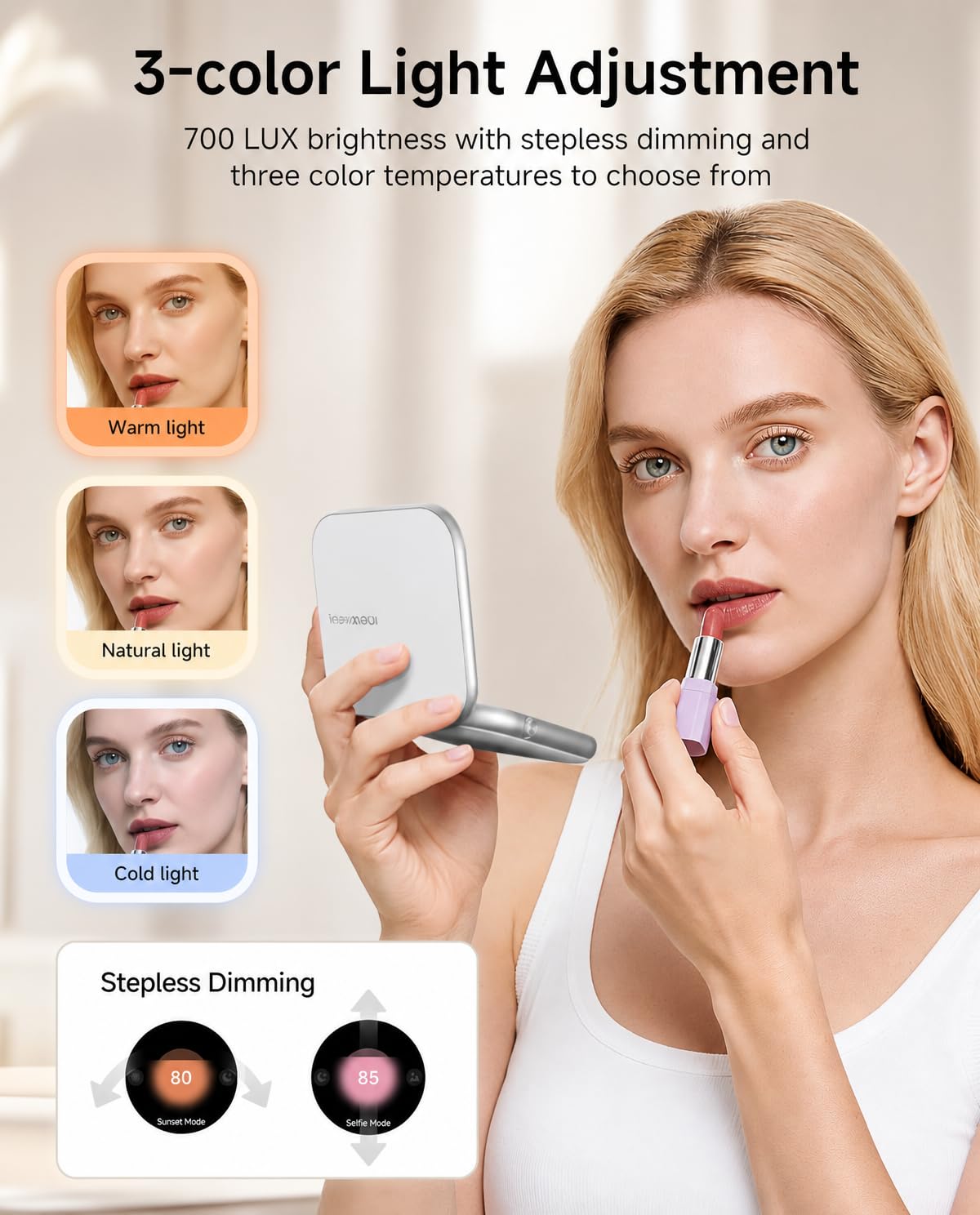 inewme UV-Kamera-Make-up-Spiegel, LED-Kompaktspiegel für Sonnenschutz-Check
