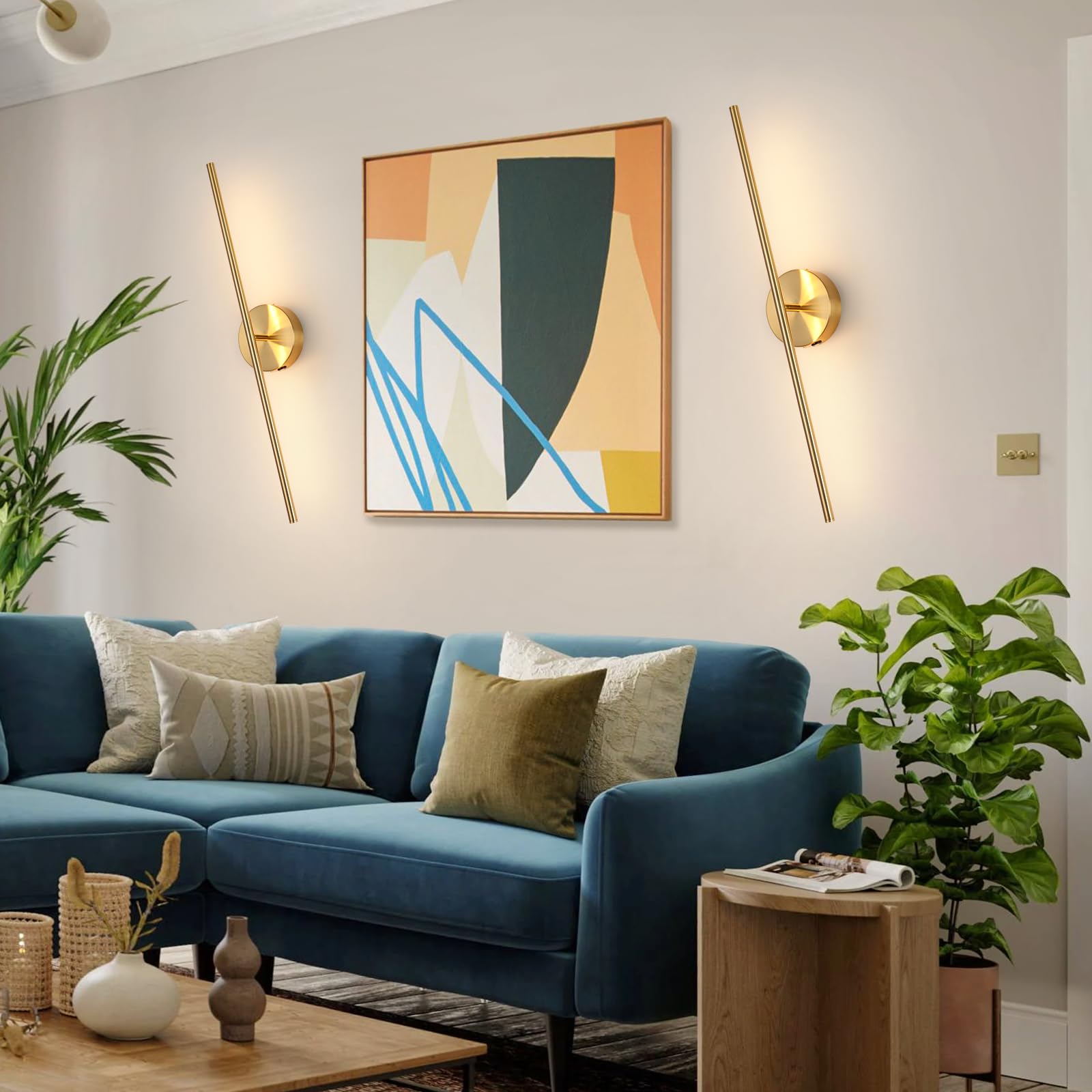 Akku Wandleuchte mit Fernbedienung innen, USB-C 10000mAh Dimmbar Touch Kabellose Wandleuchten, Gold Wandleuchte ohne Stromanschluss, Geeignet für Wohnzimmer, Schlafzimmer 70CM 2-Stück