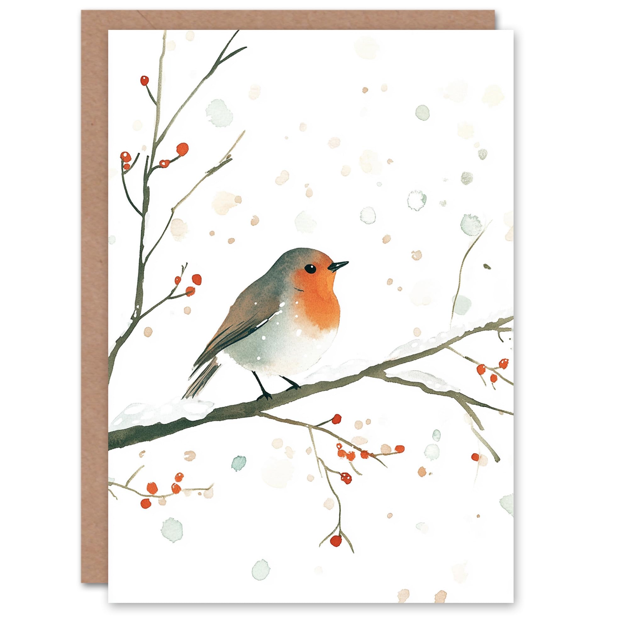 Wee Blue Coo Robin Bird Snow Winter Berry Tree Festive Fun Xmas Art Blank For All Christmas Card