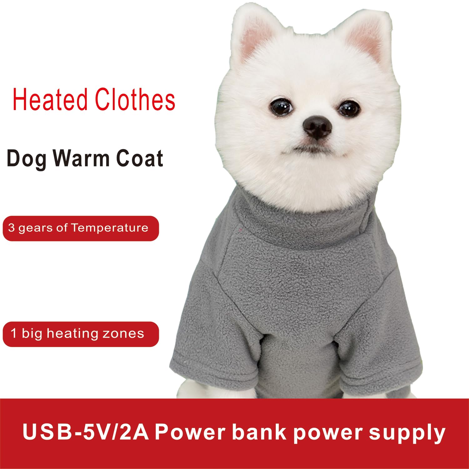 MYI Manteau chaud d'hiver pour chiens de petite taille et moyenne et grande taille Veste froide à l'extérieur/à l'intérieur - Gris-L (piles non incluses)