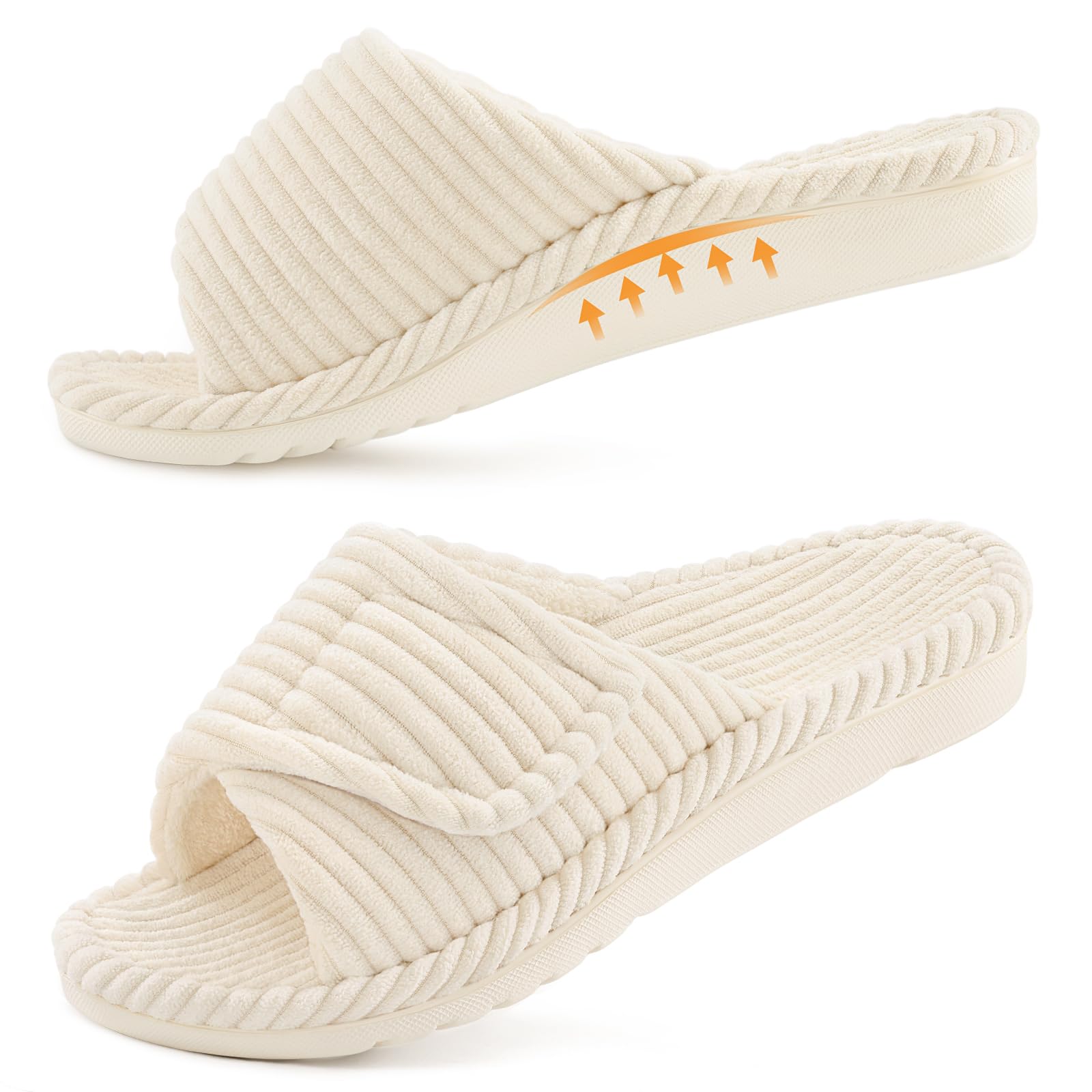Litfun Orthopädische Damen Hausschuhe mit Memory Foam fussbett, Arch Support Verstellbarer Klettverschluss pantoffeln, Cord offene Zehen slipper Indoor Outdoor