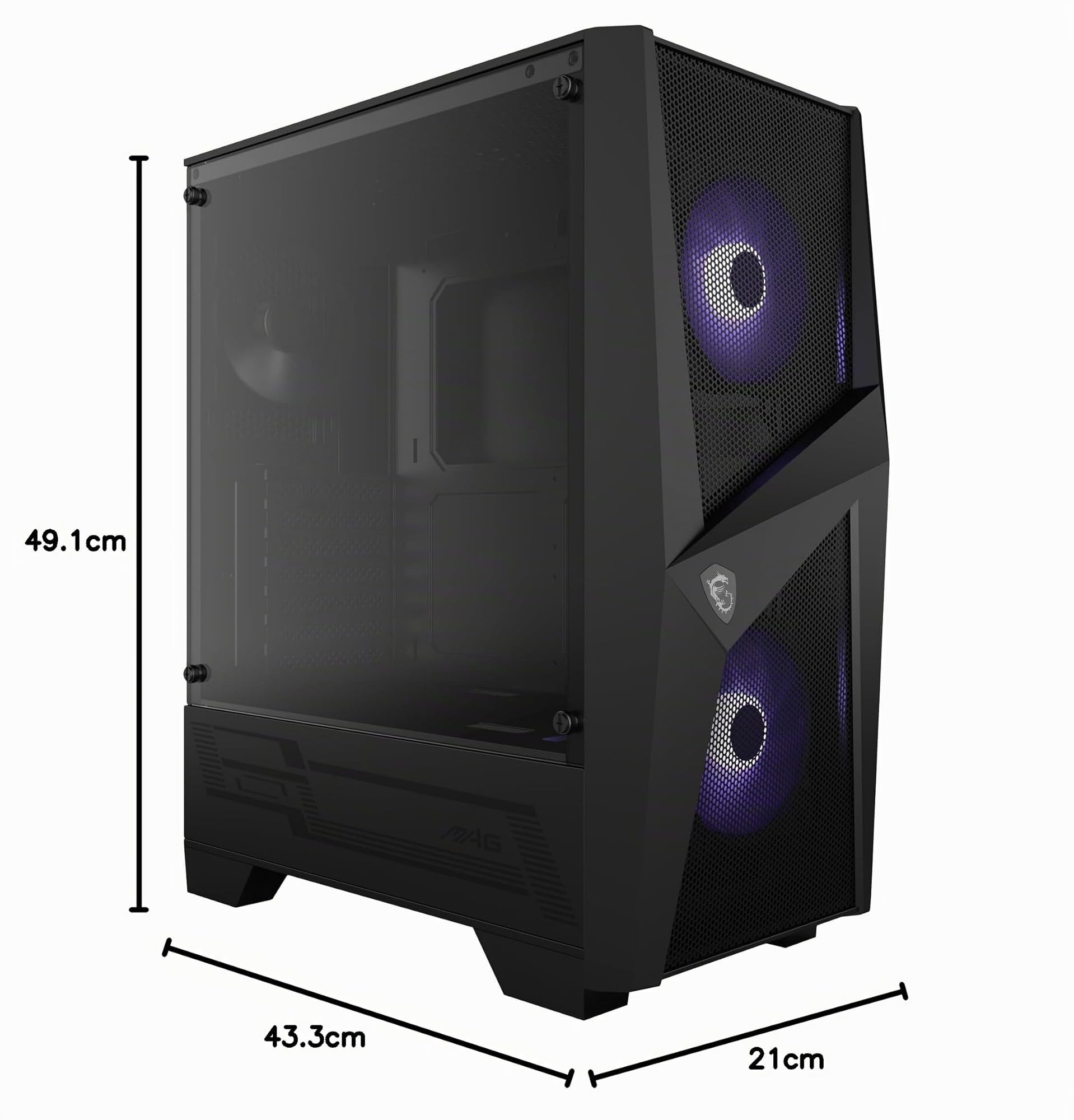 MSI mag Forge 100M Mid-Tower - Caja de PC Gaming, 2 x 120 mm RGB + 1 x 120 mm Ventiladores Incluidos, Panel Cristal Templado, ATX, mATX, Mini-ITX, Negro