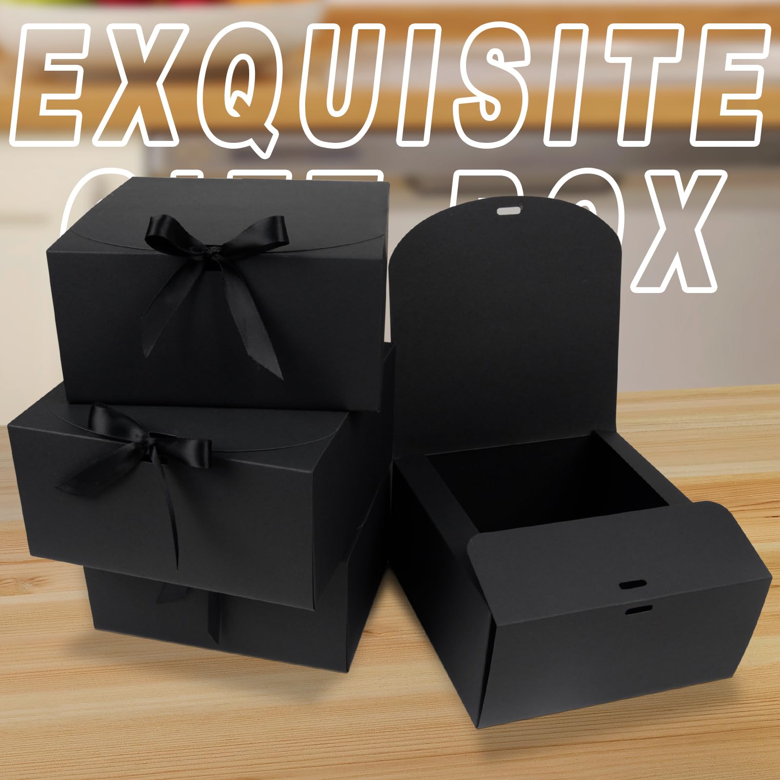 Boîte Cadeau Noire avec Couvercle, 20x20x10cm Grande Boîte Cadeau Vide, 10PCS Boîte D'emballage Cadeau pour Mariage, Anniversaire, Noël, Pâques, Cadeau de Fête