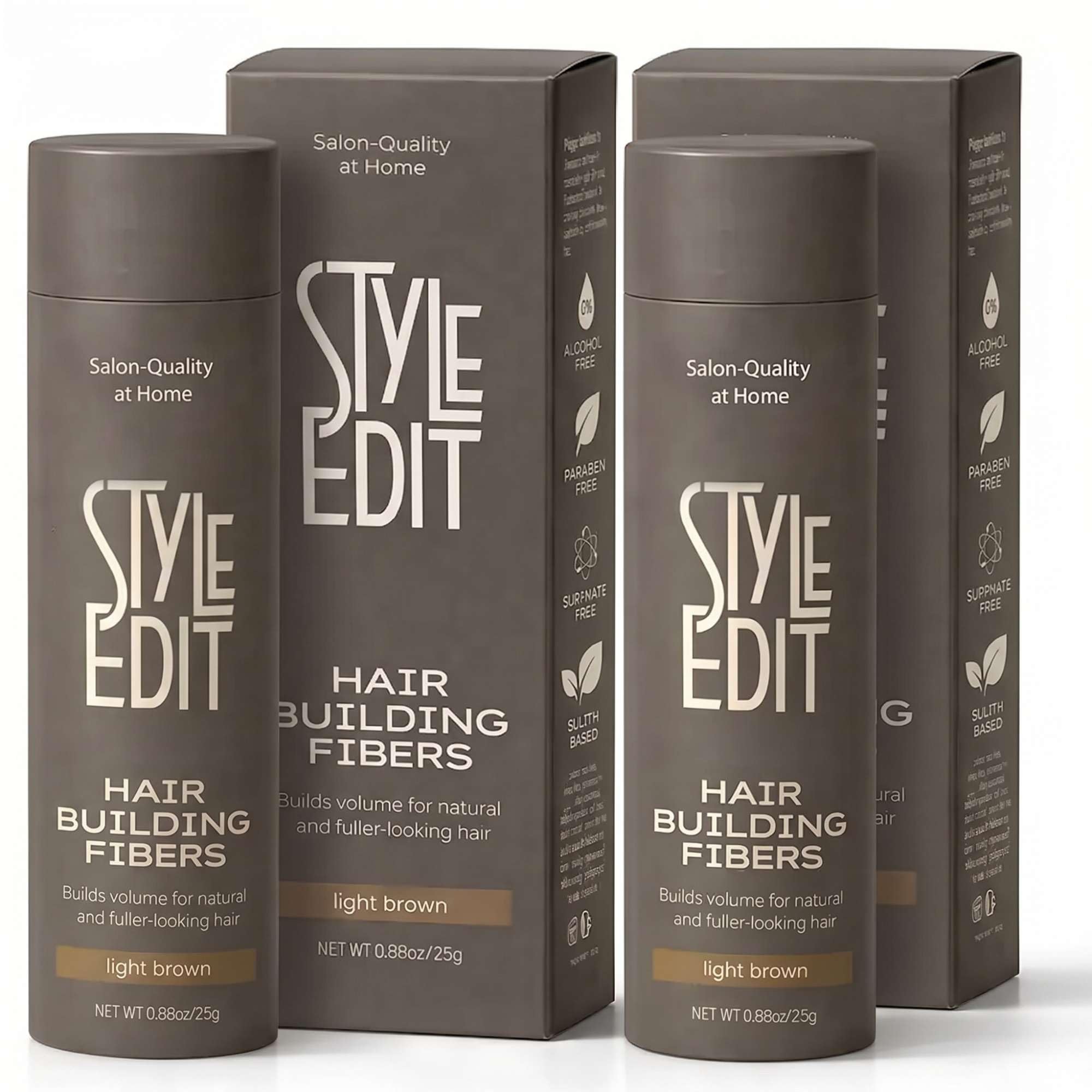 Style Edit Hair Building Fibers for Thinning Hair, Light Brown, 0.88oz (Pack of 2)