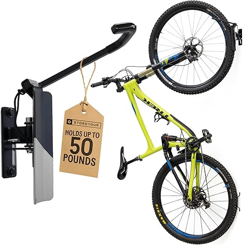 Vista 25 de StoreYourBoard Bike Swivel Rack – Wall Mounted Garage Bike Storage, Vertical Bike Rack with 120° Swivel Hanger & Stopper – Space-Saving Bike Rack