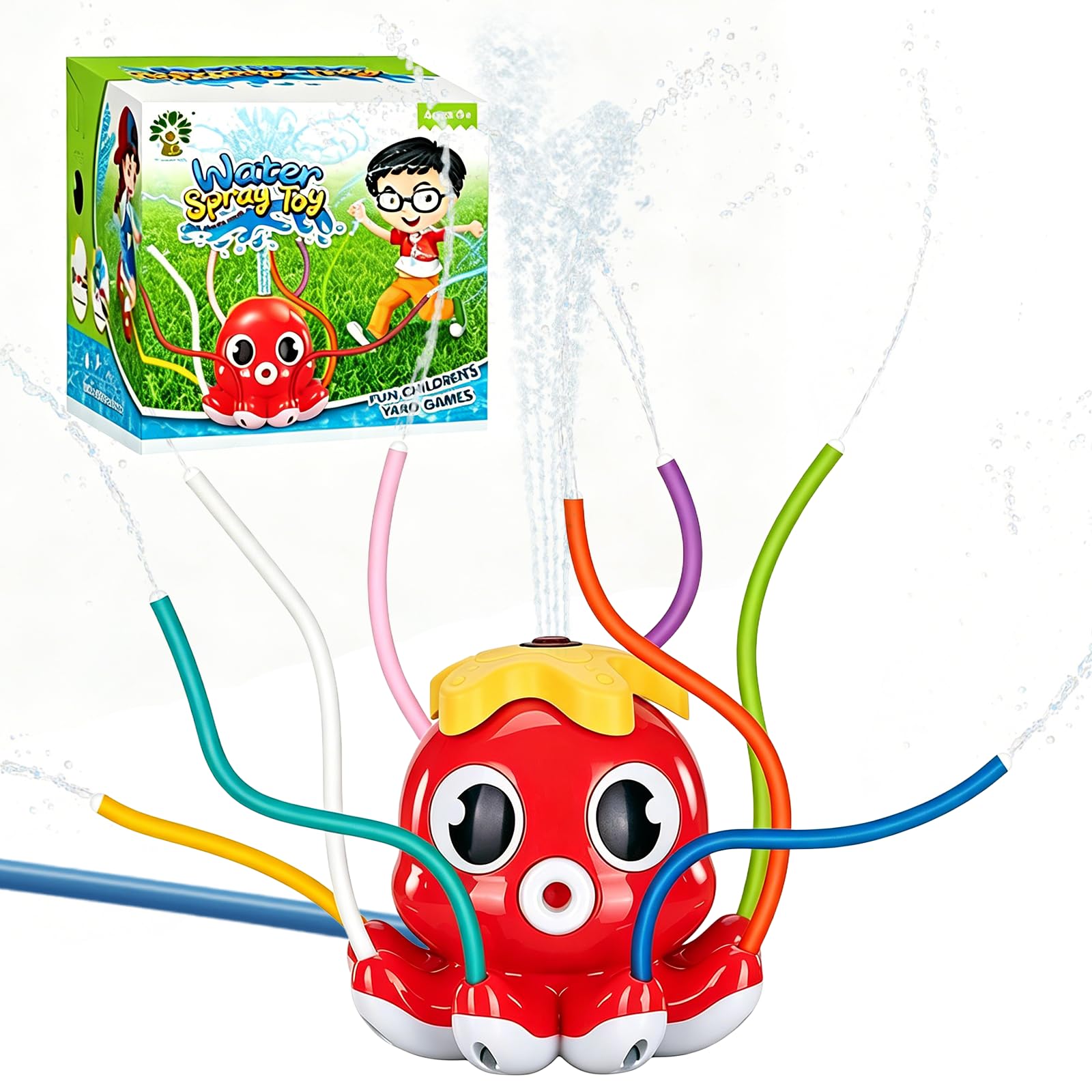 Octopus Water Sprinkler for Kids, Outdoor Garden Spray Toy, Red