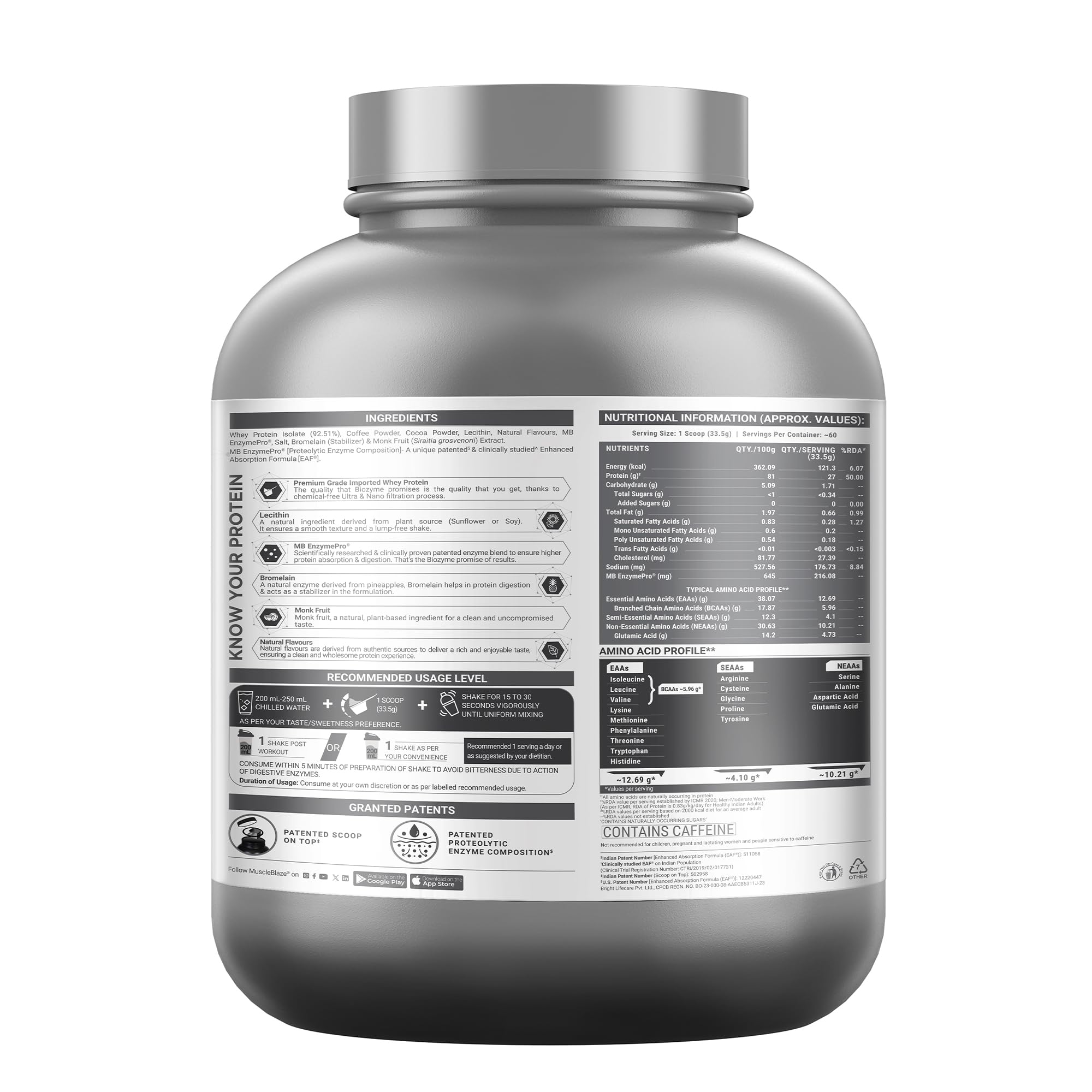 MuscleBlaze Biozyme Iso-Zero Whey Protein Isolate Powder, 2kg (4.4lbs) — Amazon image 8