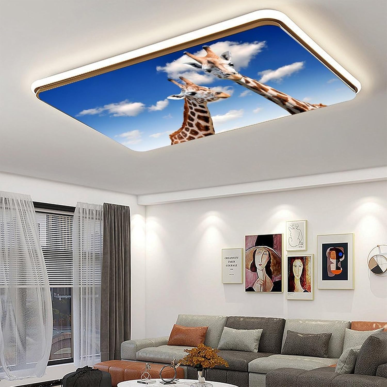 2PCS Fluorescent Light Covers for Classroom Ceiling, Magnetic Filters for School Home Office Drop Ceiling Lamp Decor 4x2Feet (Giraffe)