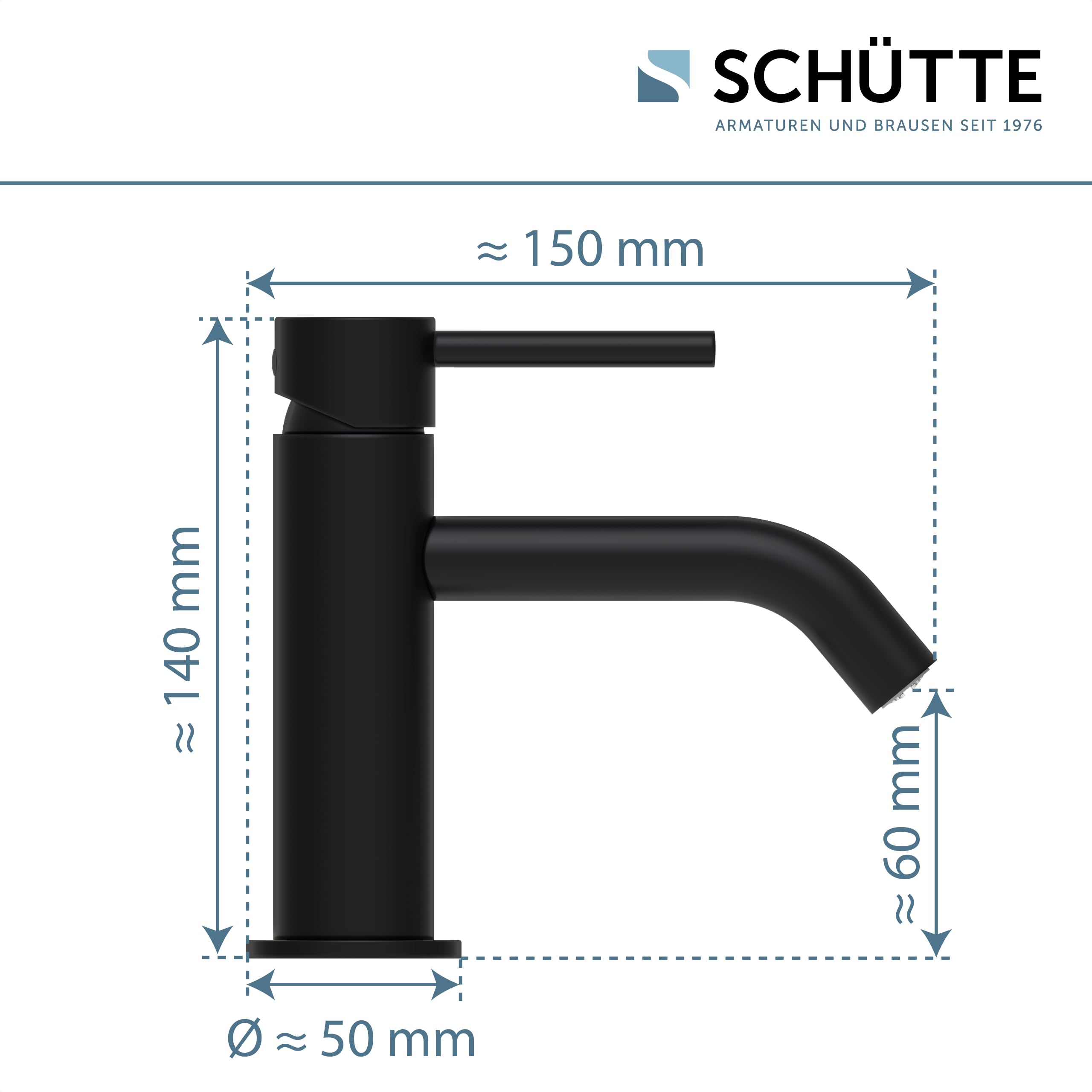 Schütte Aragon 37965 Robinet d'eau Froide Uniquement pour Eau Froide - Robinet de lavabo pour Toilettes d'invités - Robinet pour Petit lavabo - Robinet sur Pied - Noir
