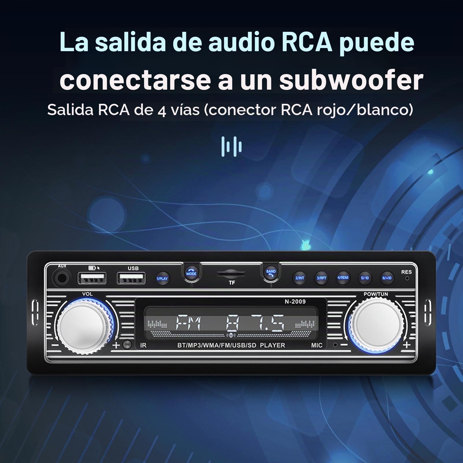 Receptor de Audio para Automóvil, Estéreo Multimedia para Automóvil de un DIN, Bluetooth FM, MP3 USB, de Audio de Radio FM Digital SD en el Tablero,12 V Universal