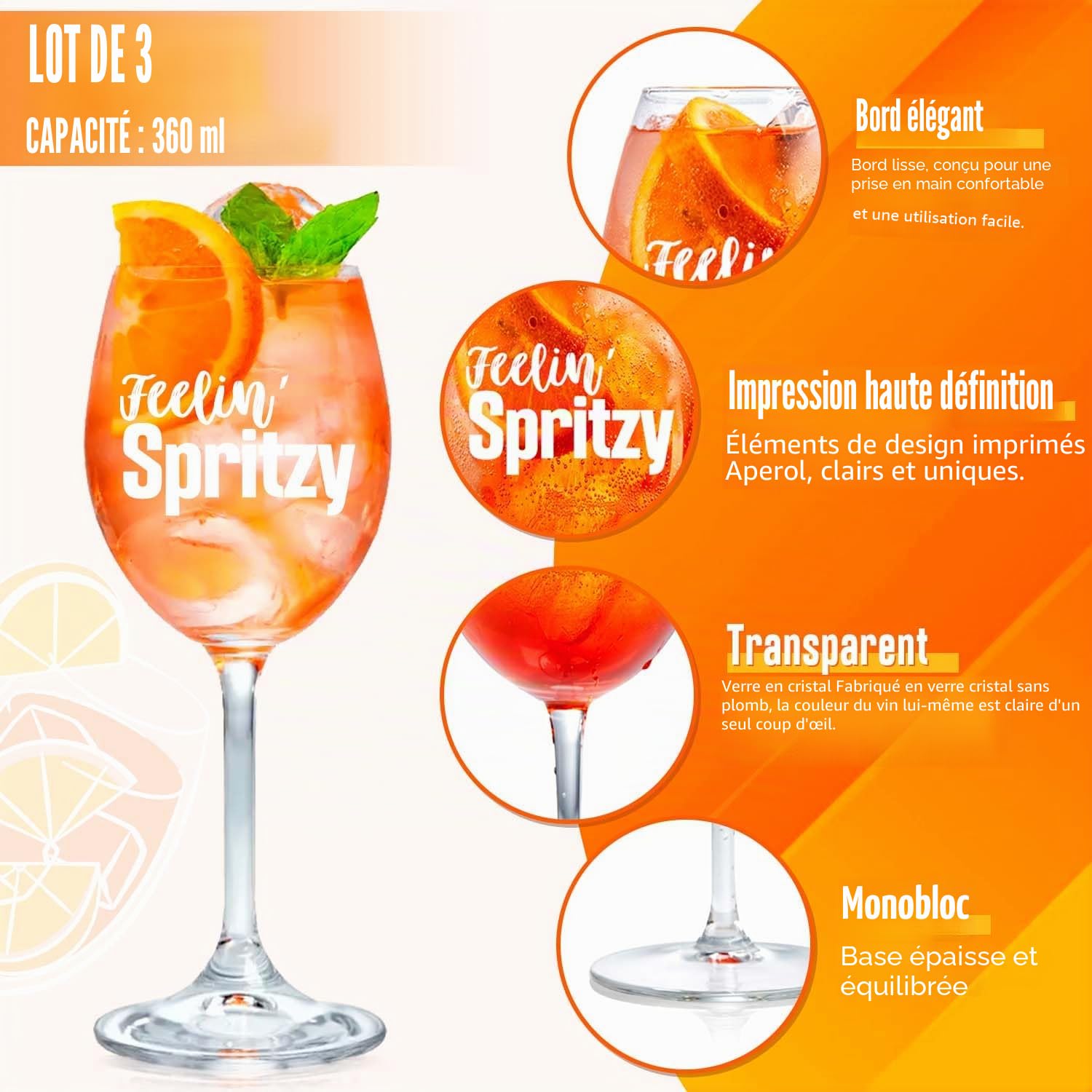 Coffret cadeau 3 verres Aperol Spritz - Verres Aperol de qualité supérieure | Pailles en verre It’s Aperol O’Clock | Sous-verres en liège, idéal pour les amateurs d'Aperol