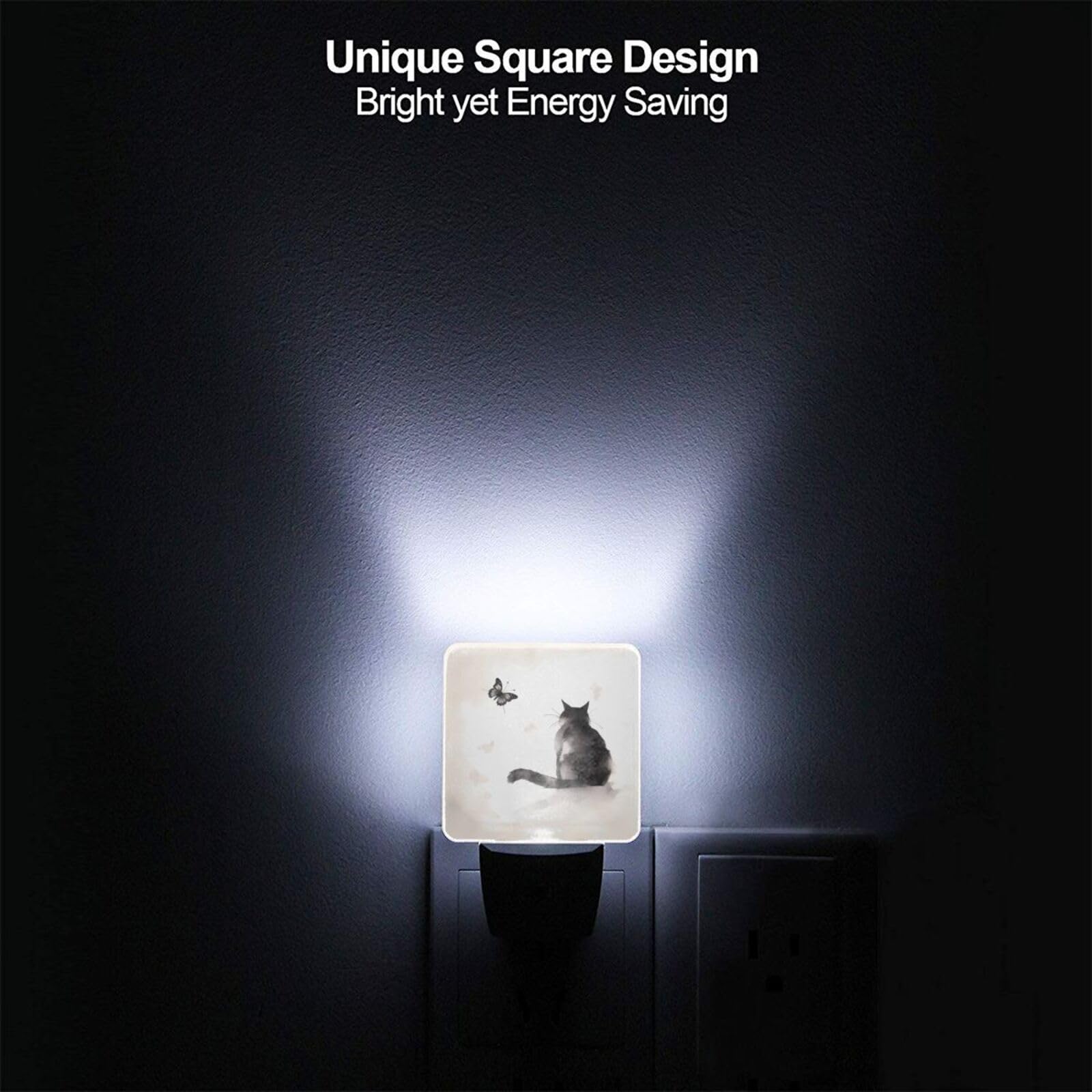 Aieefun Set of 2 Led Night Lights Black Cat Butterfly Vintage Painting Auto Dusk-to-Dawn Sensor Night Lamp Plug-in — view 4