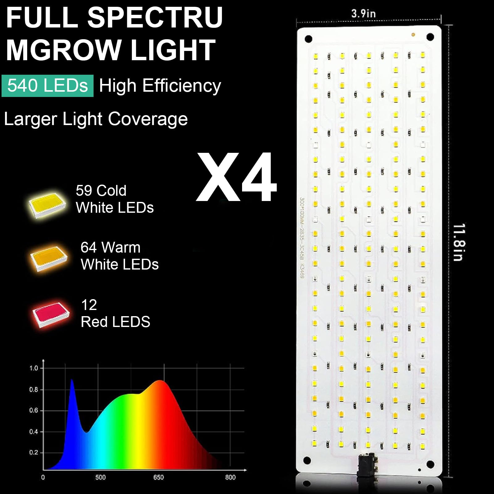 Pack of 4 Plant Lights, 540 LEDs, Full Spectrum, LED Plant Lights, Grow Light with Automatic Timer, 3 Light Modes Pack of 4 Plant Lights, 540 LEDs, Full Spectrum, LED Plant Lights, Grow Light with Automatic Timer, 3 Light Modes