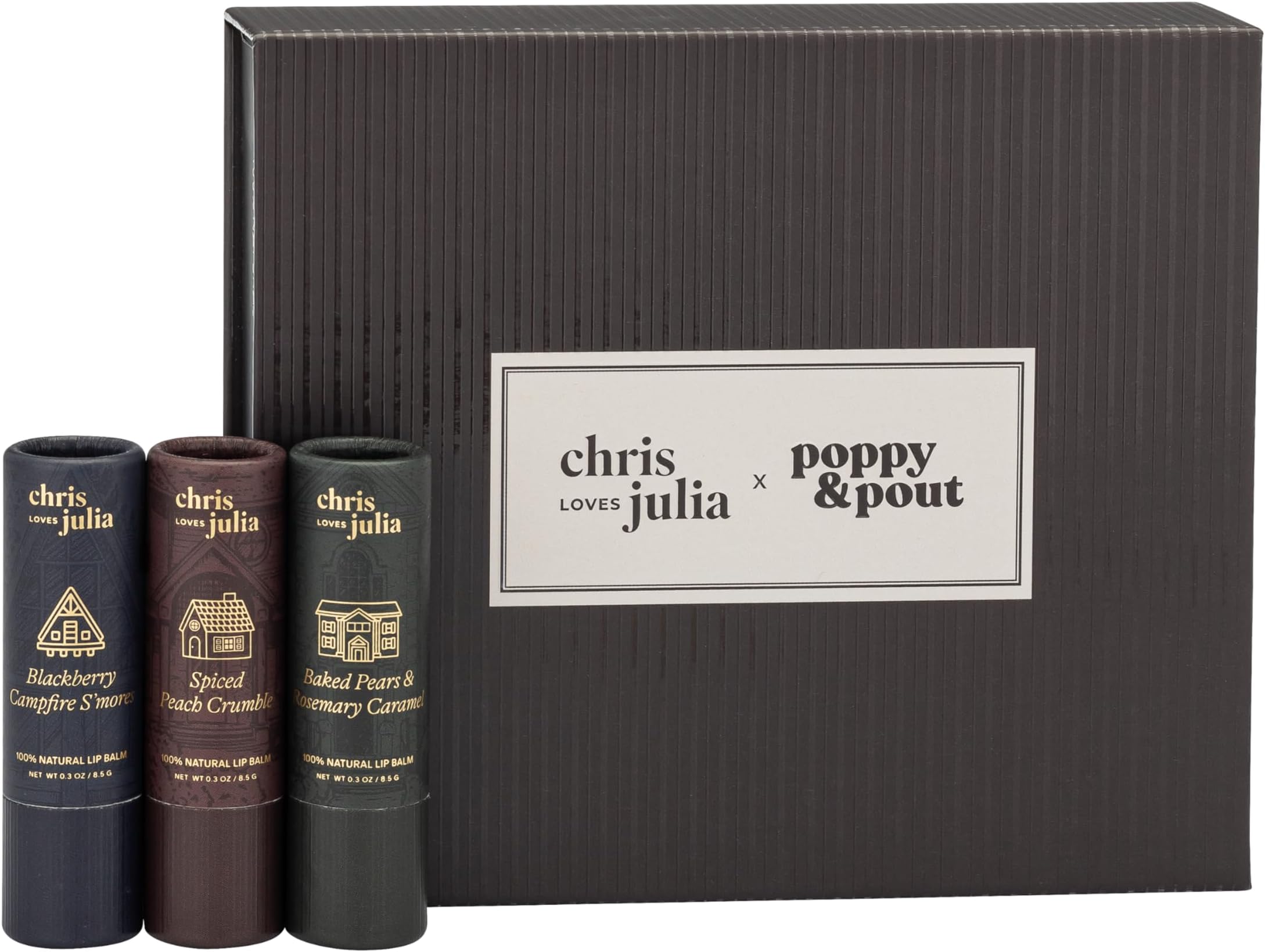 Jumbo Lip Balm Gift Set (Chris Loves Julia Trio) | Poppy & Pout All Natural Lip Balms & Moisturizers | Hydrates with Beeswax, Vitamin E, Organic Coconut Oil | Cruelty-Free | Recyclable Cardboard Tube