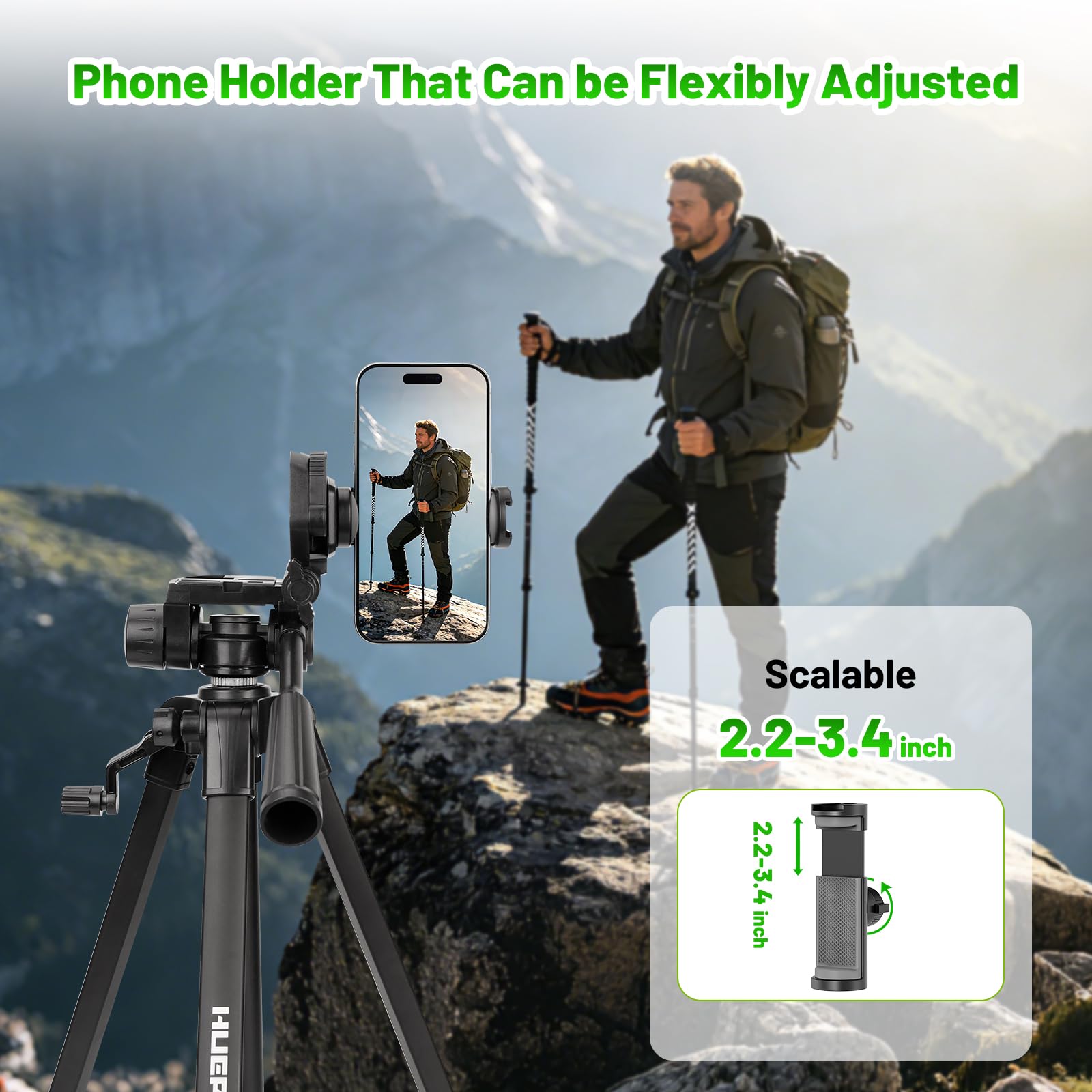 Huepar Trépied de niveau laser de 119,4 cm, trépied pour mesures de distance laser, téléphone et appareil photo, trépied professionnel en aluminium avec support de filetage de 6,35 mm, sac de