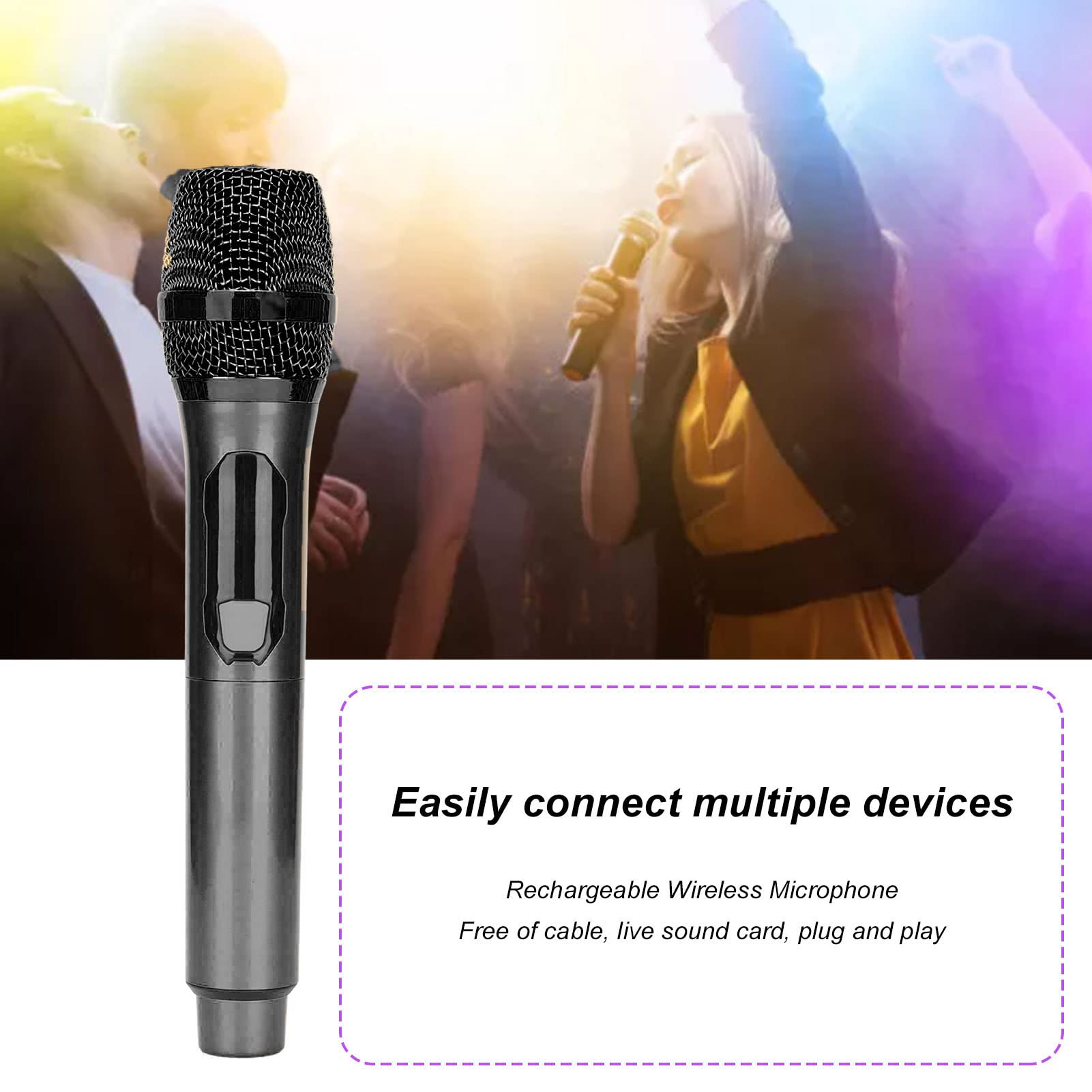 Mikrofon bezprzewodowy, karta dźwiękowa live z inteligentnym wyświetlaczem LED, bezprzewodowy mikrofon karaoke, mikrofon ręczny do urządzeń z interfejsem 6,35 mm i 3,5 mm(Black)
