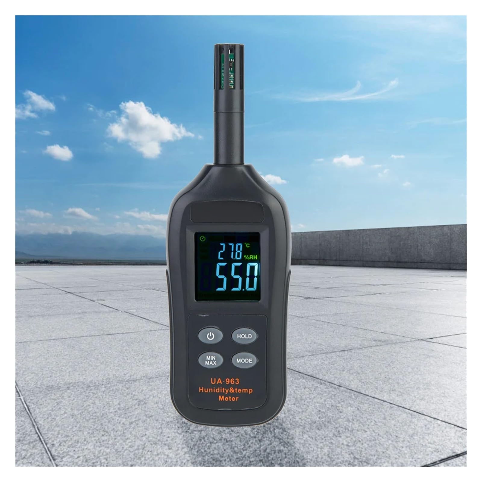 Termómetro higrómetro UA963, termómetro higrómetro digital UA963 con punto de rocío y temperatura de bulbo húmedo.