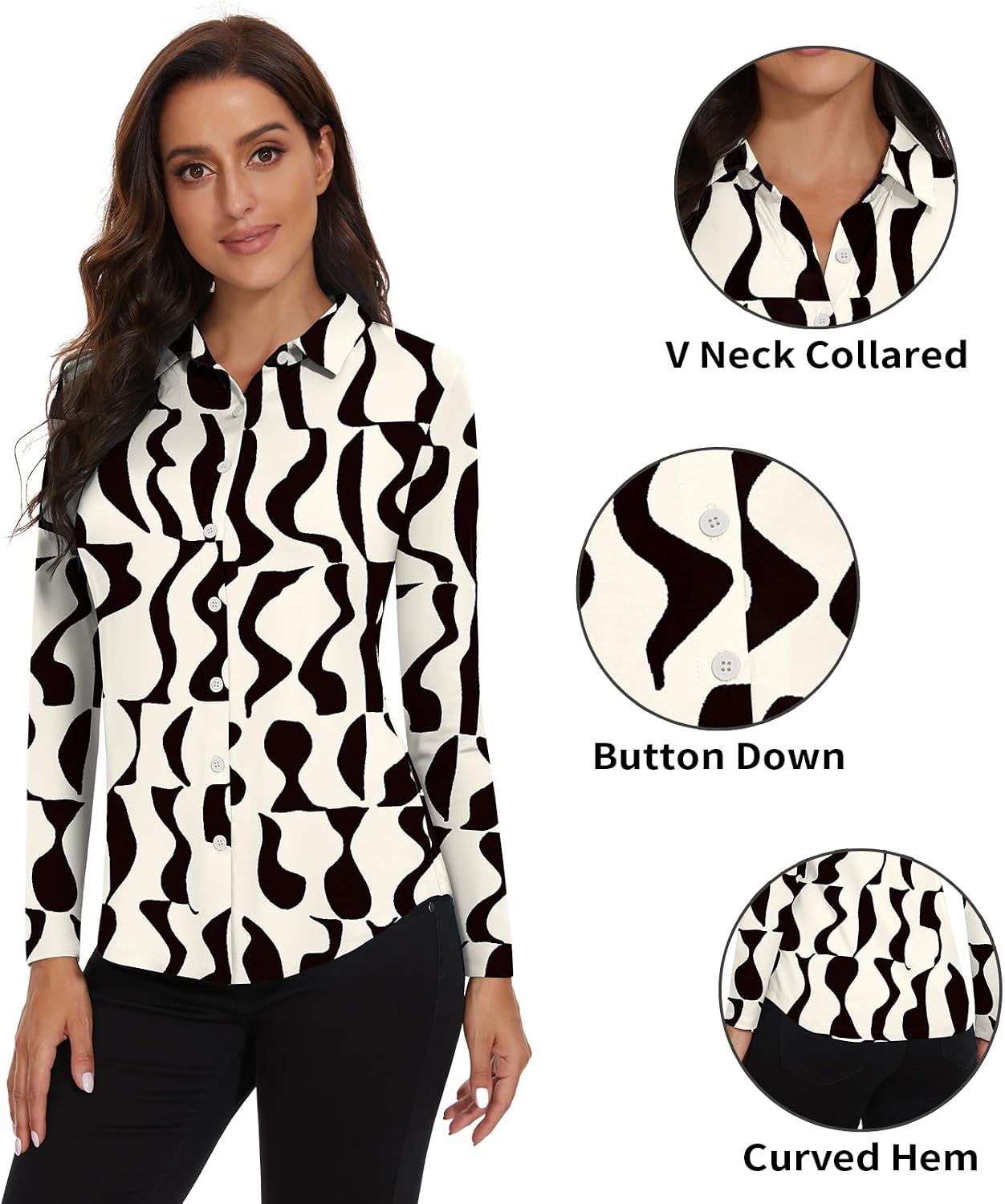 Soneven Womens Golf Polo Shirts 3/4 Long Sleeve V Neck Button Down Shirts Business Causal Work Blouses Tops