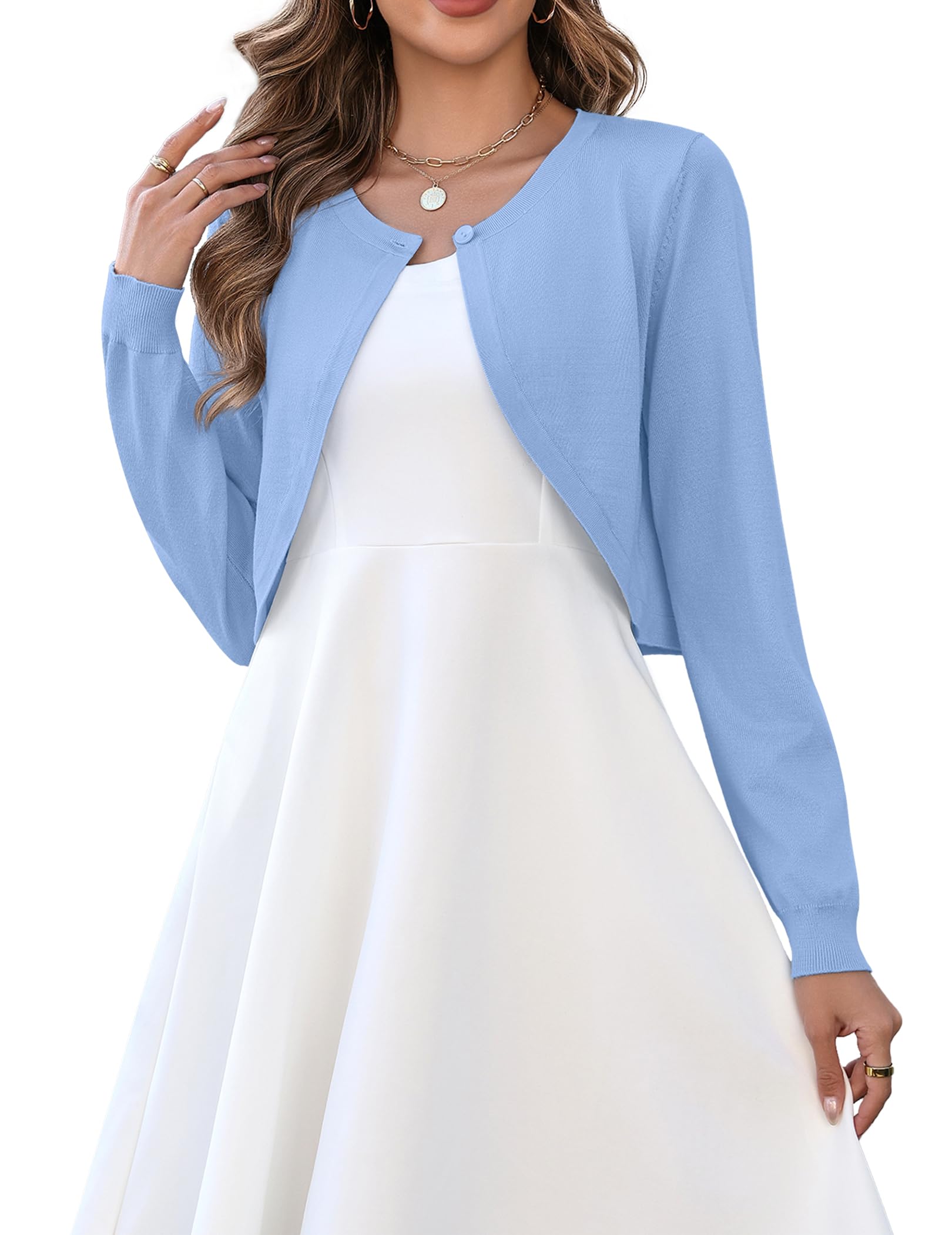 Zeagoo Cropped Cardigan Sweaters for Women Long Sleeve Knit Open Front Bolero Shrug for Dresses