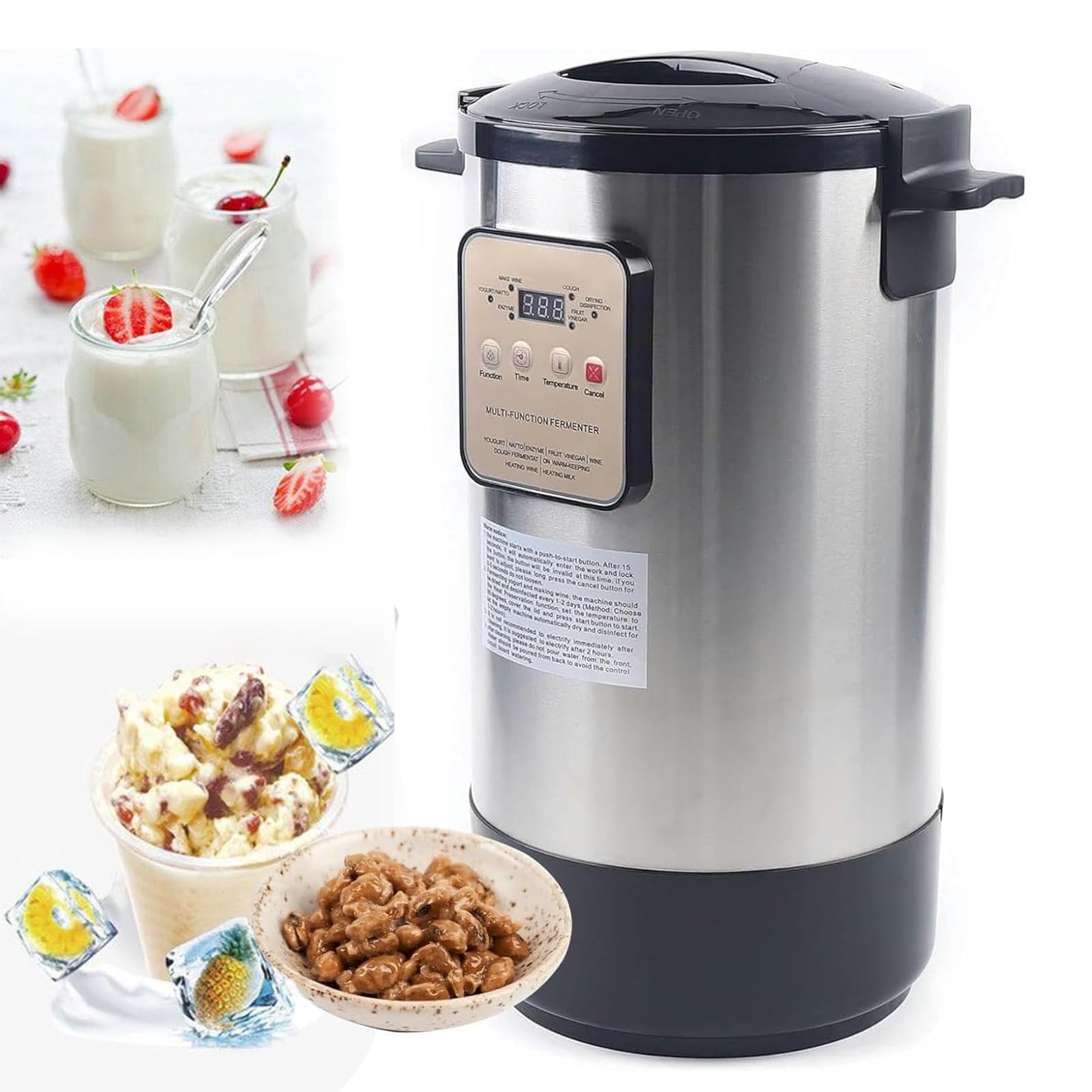 Genérico Yogurtera Casera 12L (12.68 Cuartos), Máquina de Yogur Griego, Recipiente Interior de Acero Inoxidable, para Yogur Orgánico, Queso y Vino de Frutas