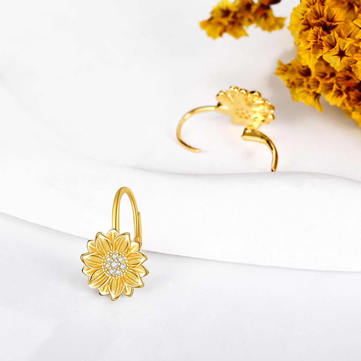 Sunflower Earrings 925 Sterling Silver 18k Gold Plated Sunflower Leverback Earrings Sun Flower Jewelry Gifts For Women Female - Image 3