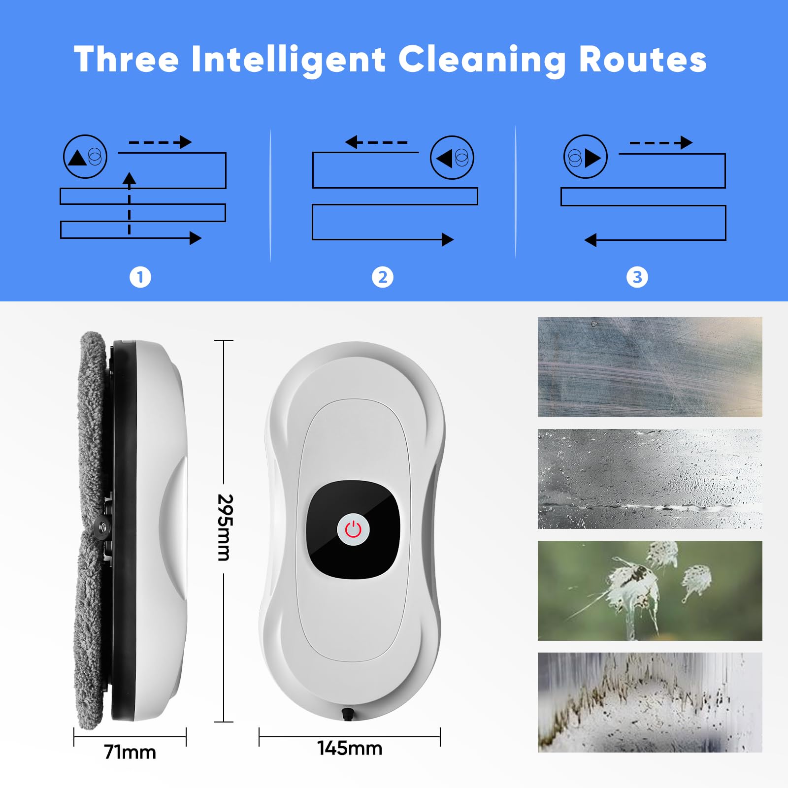 Robot Lavavetri, 2800Pa Lavavetri Automatico Ultra-Sottile con Doppio Nebulizzatore d'Acqua, Lavavetri Elettrico con Navigazione Intelligente, 3 Modalità, Protezione UPS, Telecomando e 10 Panni
